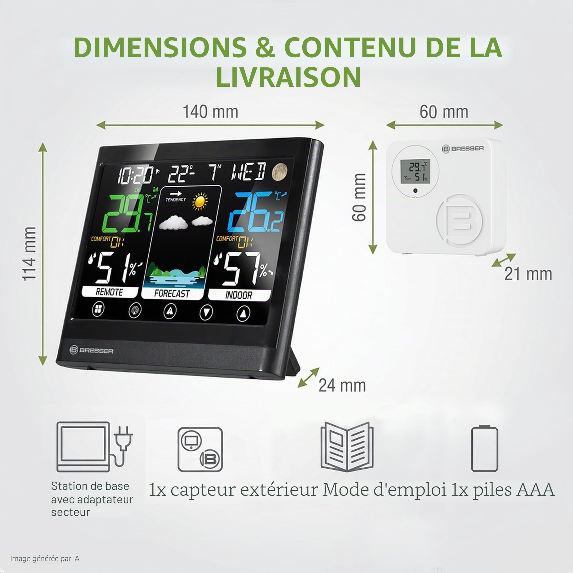 Bresser MeteoTemp BF Station météo sans fil avec écran tactile, capteur extérieur sans fil, pression atmosphérique, prévisions météo, indicateur de température ambiante, température, humidité et | Bresser MeteoTemp BF Station météo sans fil écran tactile
