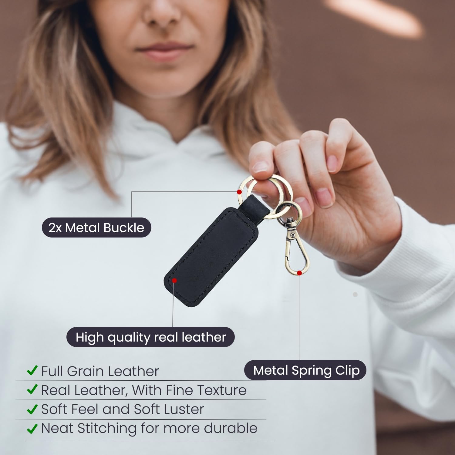 Leather Key Holder,Leather Keychain, Key Fob Car Keychain, Leather Key Chain Holder for Men and Women image 3