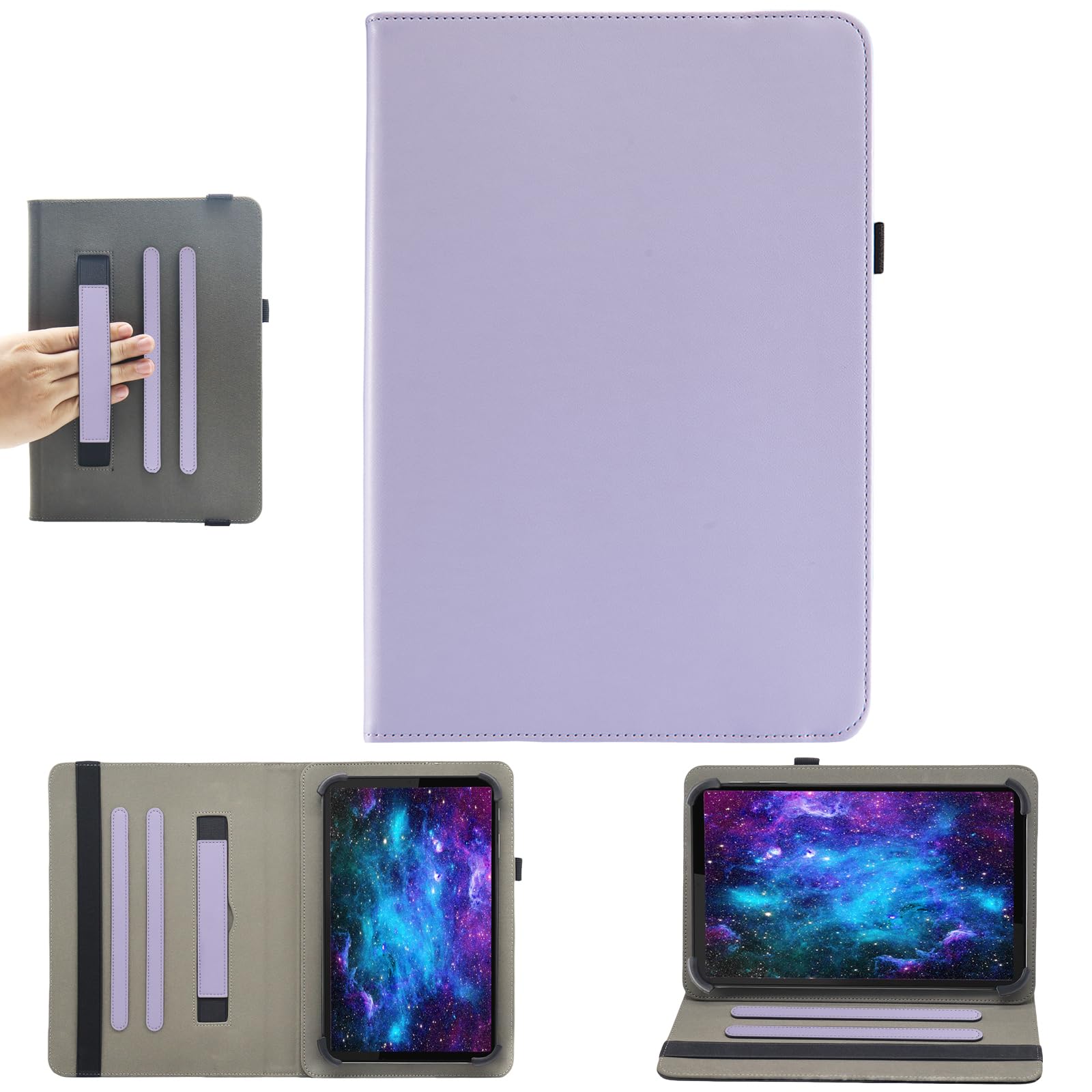 Universal 10 10.1 Inch Android Tablet Case, Revvl Tab 2 Case, Bbjjkkz Multi-Angle Viewing Stand PU Leather Cover with Hand Strap for 9.5-11 Inch
