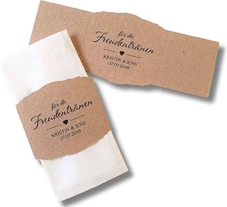 Freudentränen Banderolen Hochzeit – Taschentuchbanderolen für Freudentränen, 13x5,5 cm, inkl. Klebepunkte – Elegant & personalisierbar – Deko für Hochzeitsgäste (ohne Taschentücher)