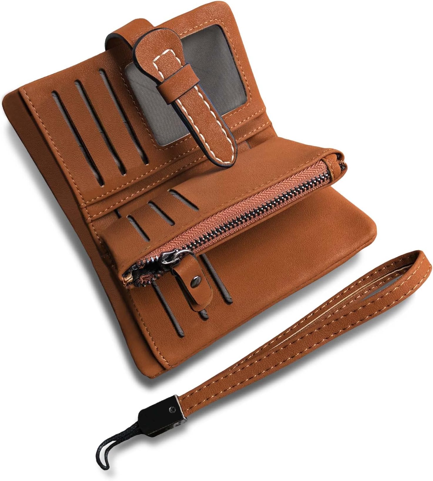 AOXONEL Women's Small Bifold Leather wallet Rfid blocking Ladies Wristlet with Card holder id window Coin Purse