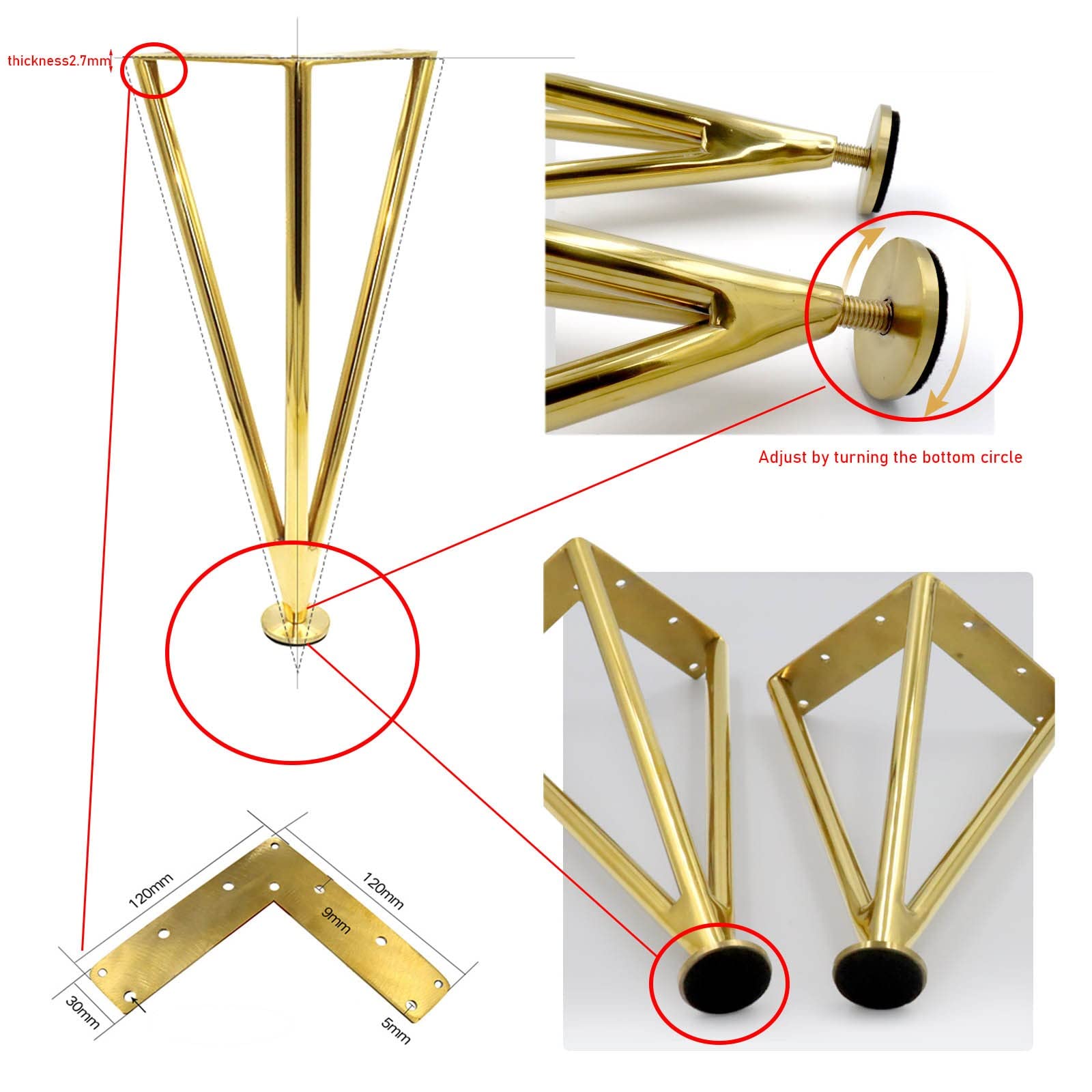 Patas para Muebles Metal Mesa Pies Patas de Metal Dorado Acero Inoxidable Reemplazable para Sofás Gabinete Sofá Silla Mesa de Centro 4 Piezas(Size:15cm(5.9in))