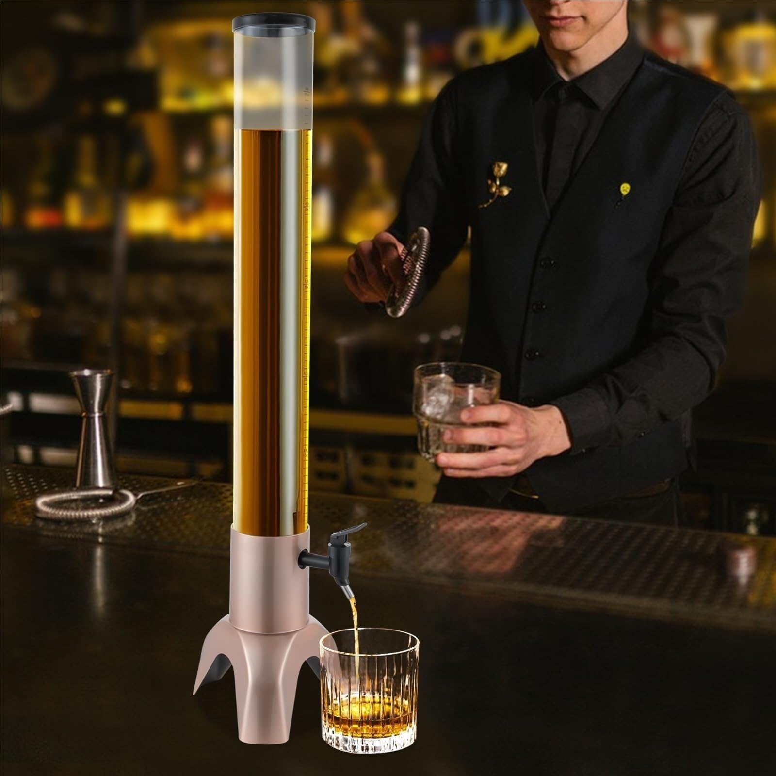 Distributeur de Boissons Beer Tower avec Robinet et Tube à Glace pour fêtes (Or Rose)
