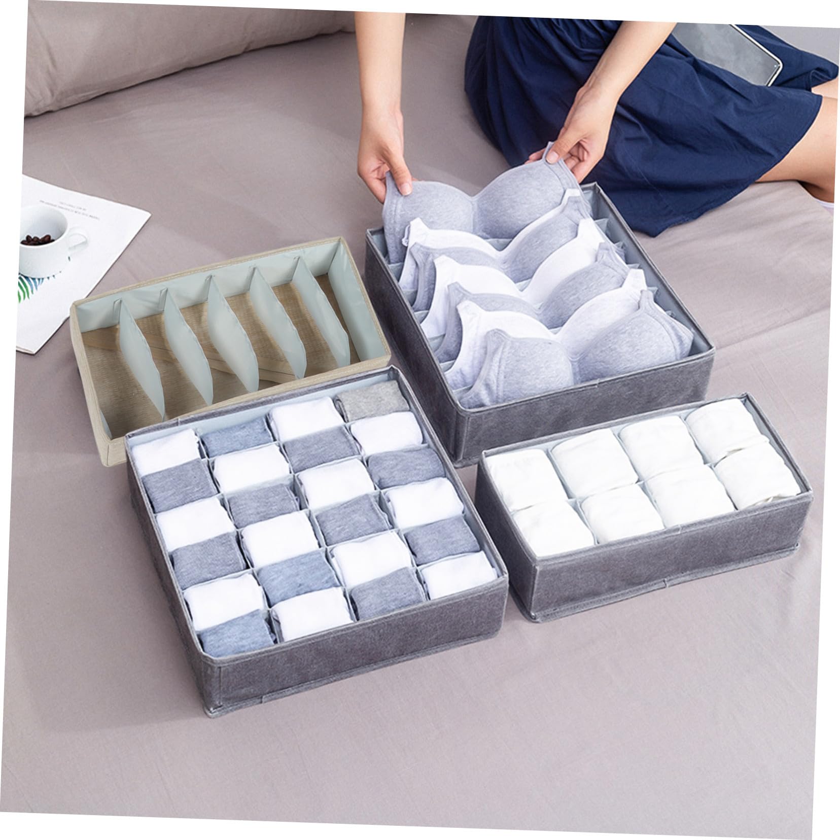 Scatola Portaoggetti per Biancheria Intima e Calzini Organizer da Scomparti in Tessuto Resistente per Armadio Cassettiera e Viaggio Contenitore Pratico e Compatto