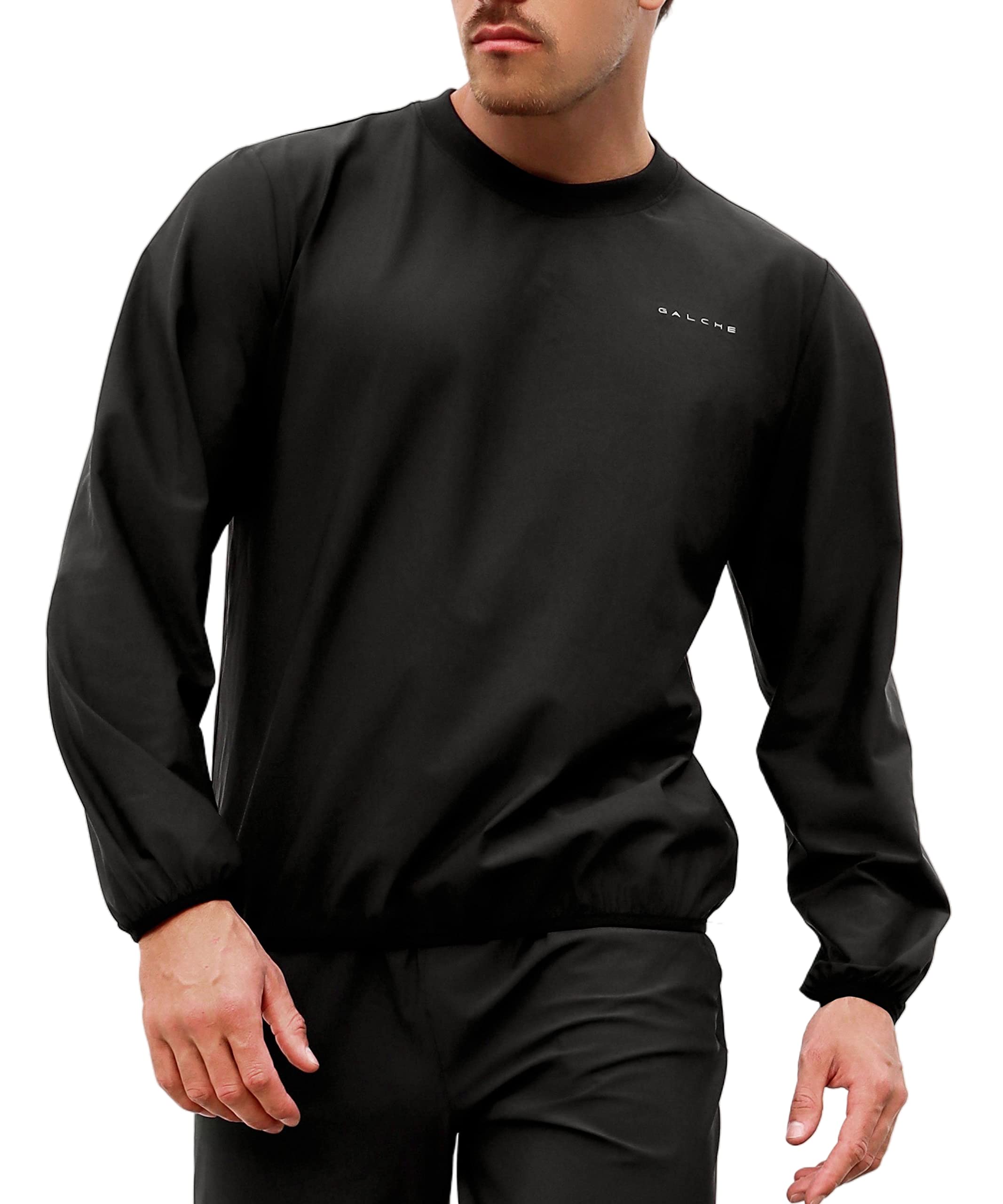 GALCHE Men's Sauna Suit 2-Piece Performance Sweatshirt and Pants Set for Weight Loss Workout Boxing (Black, X-Large)