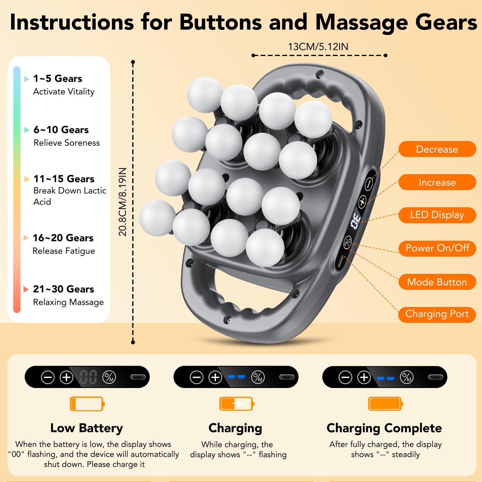 Pistola de Masaje Muscular de 16 Cabezales, Masajeador Cervical y Espalda, 3 Modos y 30 Velocidades, Capacidad de 2000mAh, Alivia la Fatiga Muscular, Masajeador de Percusión para Pies Cuello Piernas - 5