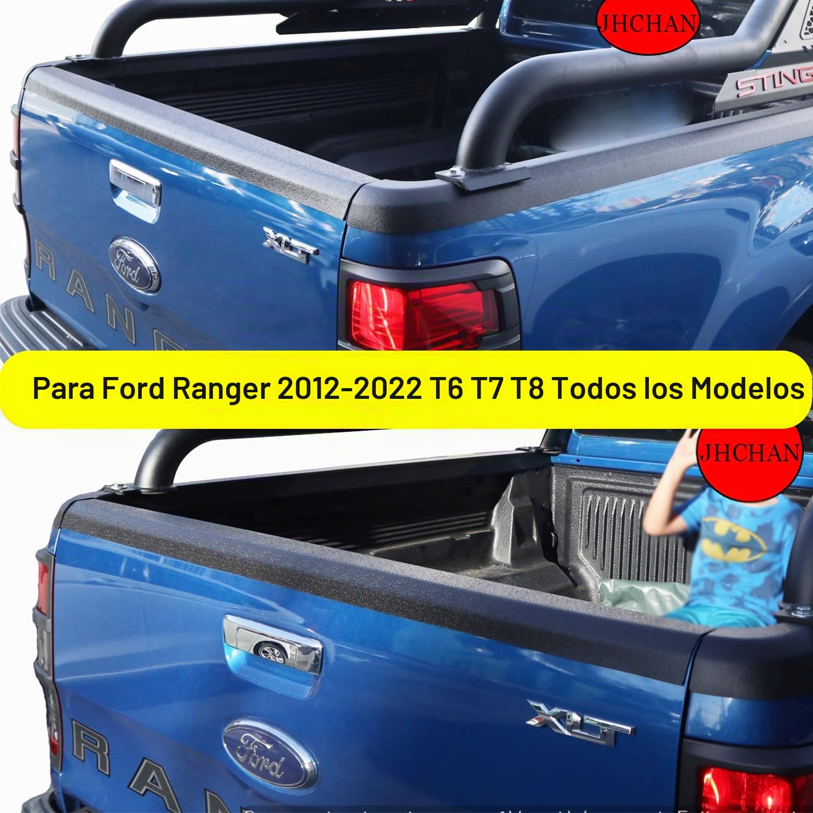 Protector de portón de Carga para Ford Ranger 2012-2022 Raptor Wildtrak XL XLT Limited Tremor T6 T7 T8 Cubierta del portón Trasero ABS Protección para portón Trasero