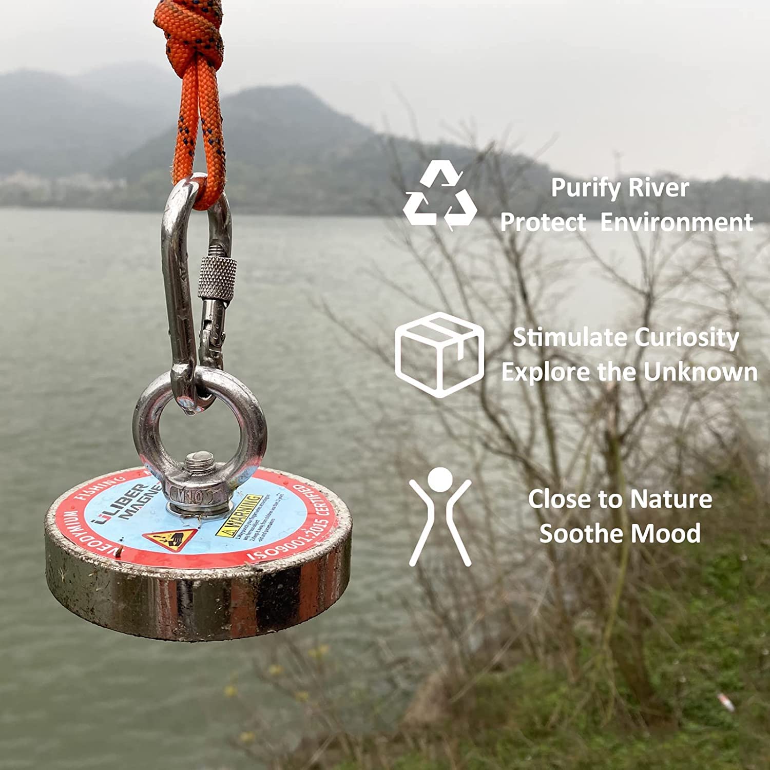 Kit da pesca magnetico 500 kg Forza di trazione verticale magnetica, forte magnete al neodimio N52 con corda resistente da 15 m,magnetico per recuperare tesori nei fiumi..