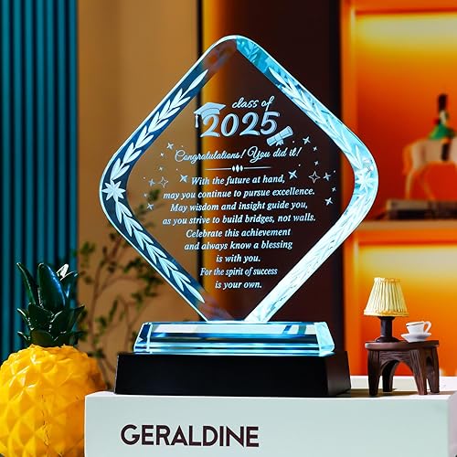 Vista 28 de YWHL Regalos de graduación para él y ella, regalos inspiradores para graduados de la clase 2025, recuerdo de graduación de cristal grabado con láser