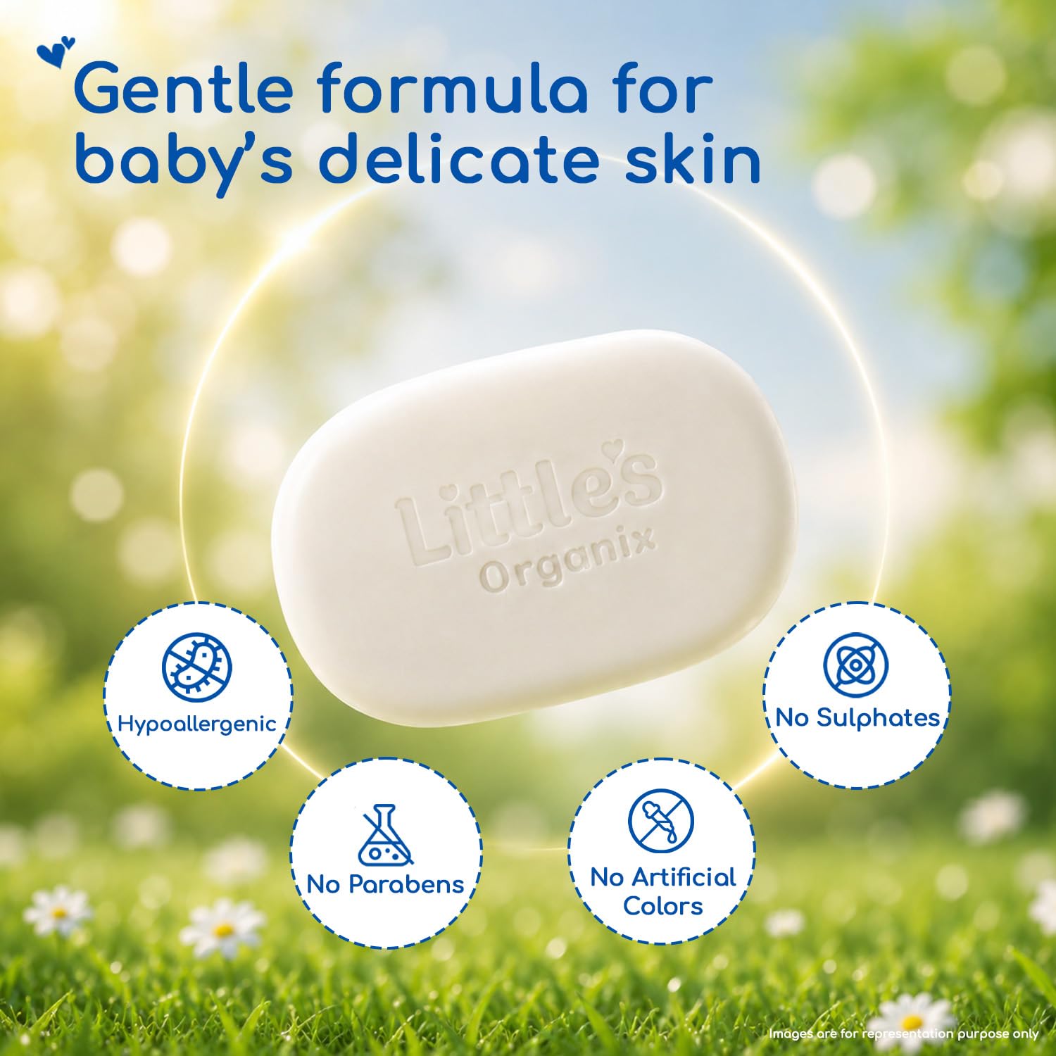 Little's Organix Gentle Moisturizing Baby Soap 75g x Pack of 5 | With AloeVera & Neem | No Sulfate, Paraben & Alcohol | Clinically Tested Safe | Hypoallergenic | Removes 99.9% Germs 2