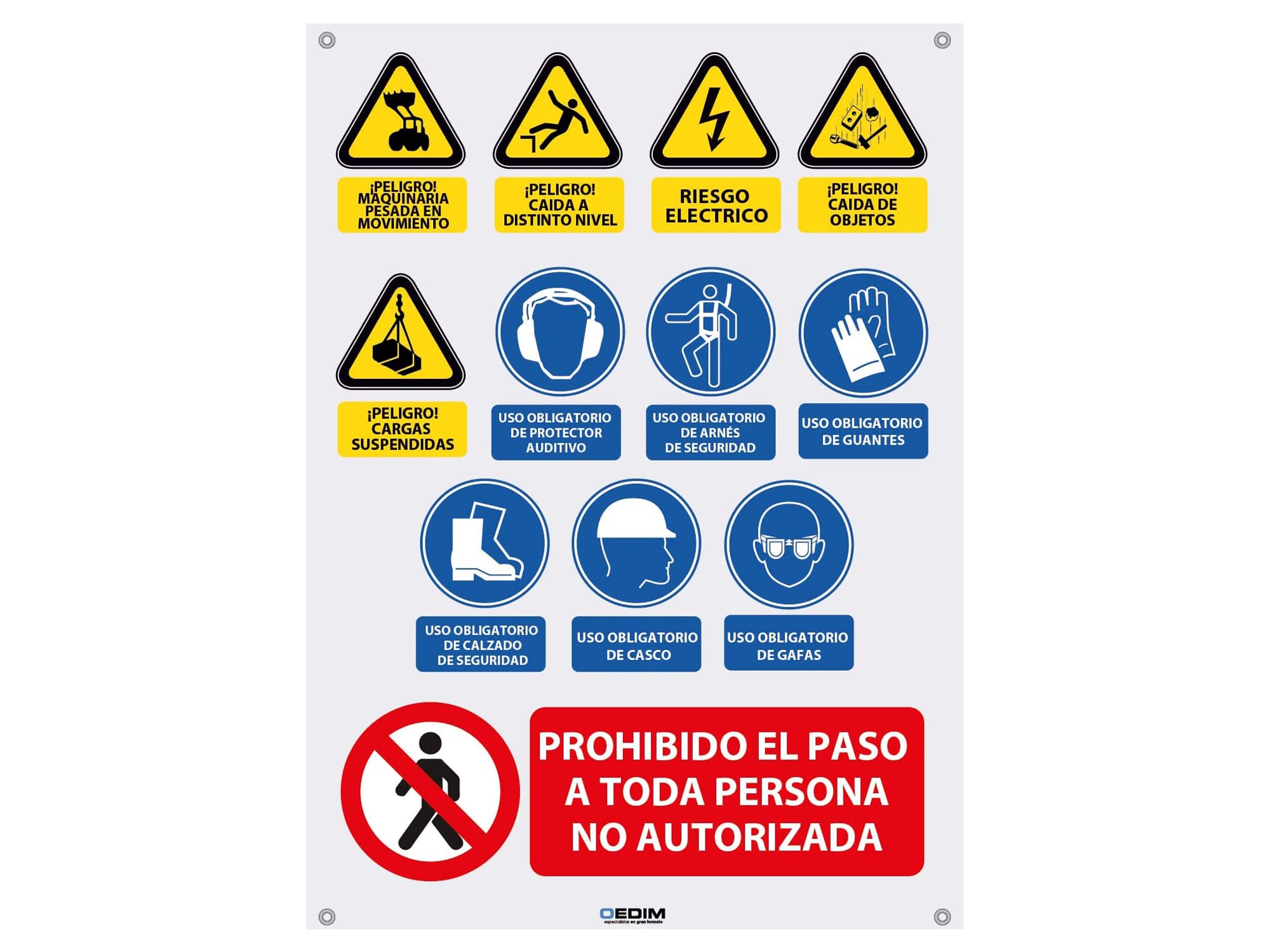 Oedim Pack 5 Señaléticas para Obras, 70x100cm, Señal para Obras, Fabricado en Glasspack
