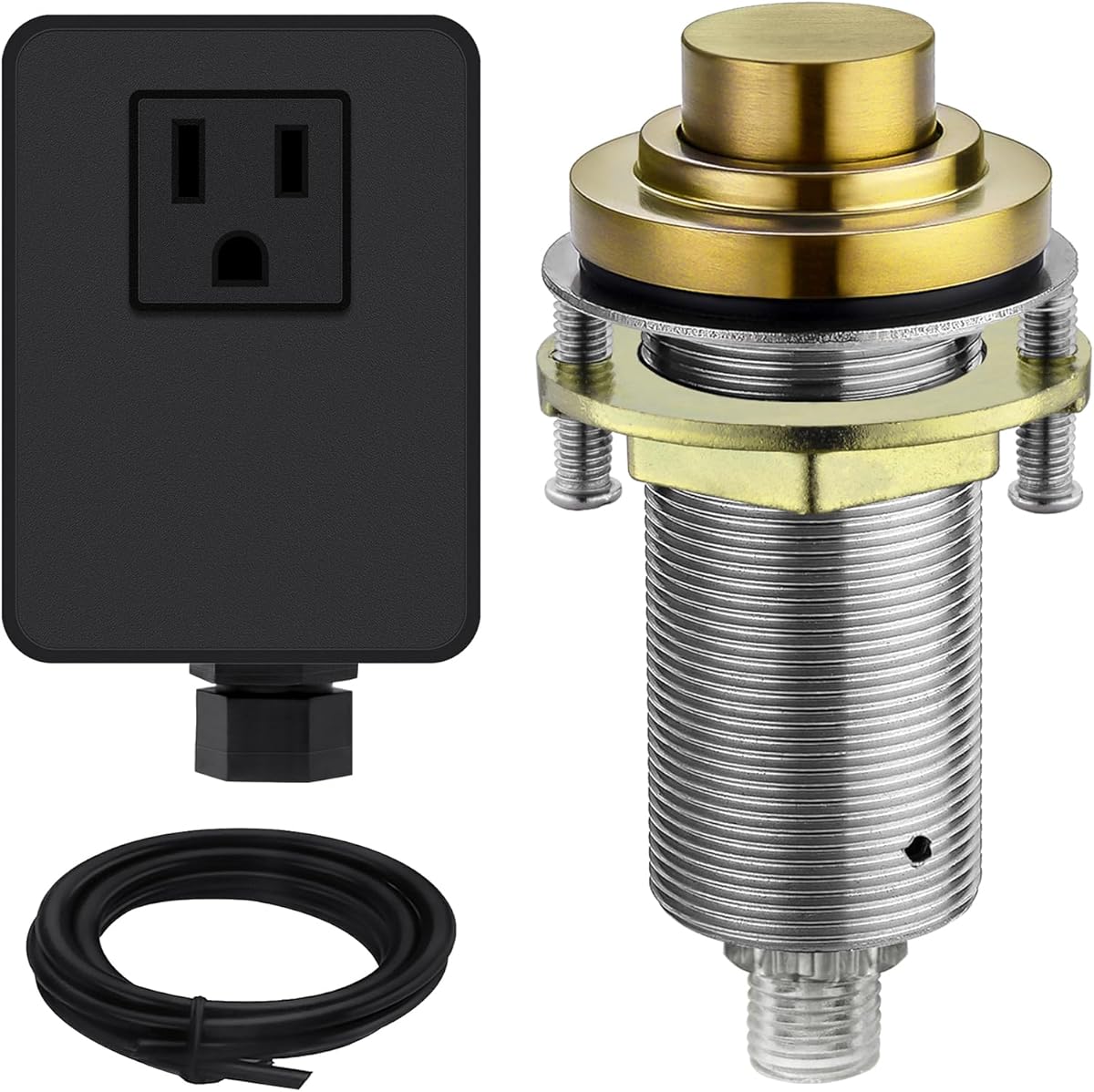 SinkTop Air Switch Kit (Long Full Brass Button) for Garbage Disposal, Cordless Champagne Bronze