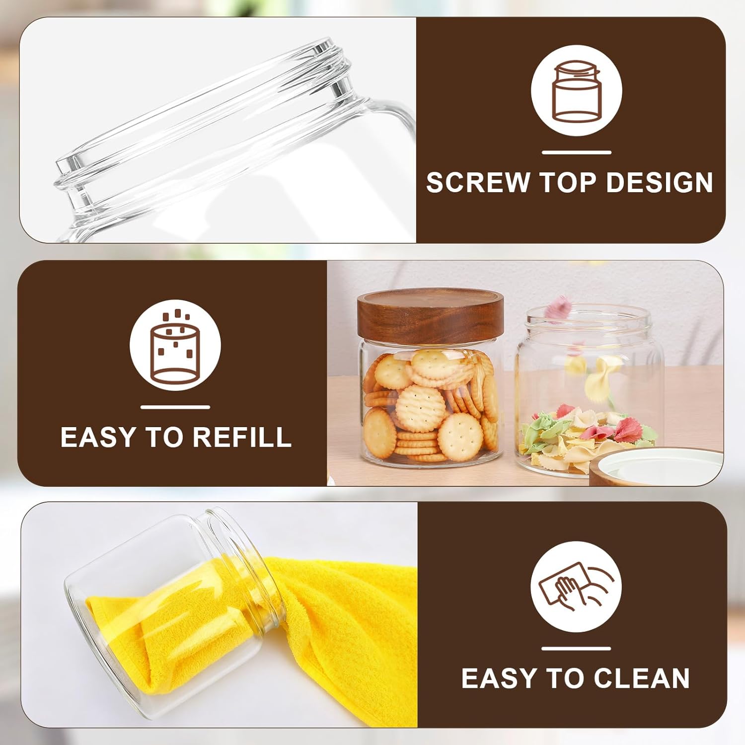 19oz Glass Jar with Wood Lid, 4 Pack Coffee Jars with Airtight Screw Lids, Wide Mouth Pantry Storage Canister for Sugar, Tea, Beans, Snacks, Overnight Oats - 3.9 x 3.9 inch Spice Bottle