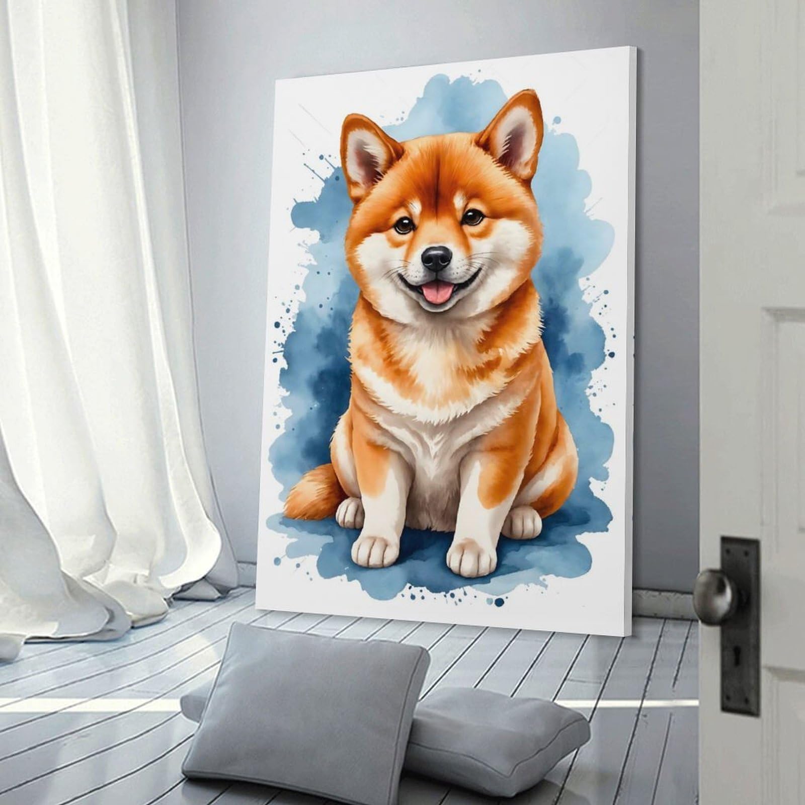 Junmoney Shiba Inu Puppy Wall Decor Canvas Print, 08x12inch(20x30cm), for Wall Displays, Bedrooms Or Room Updates, Wall Decor Suited to Curated Displays