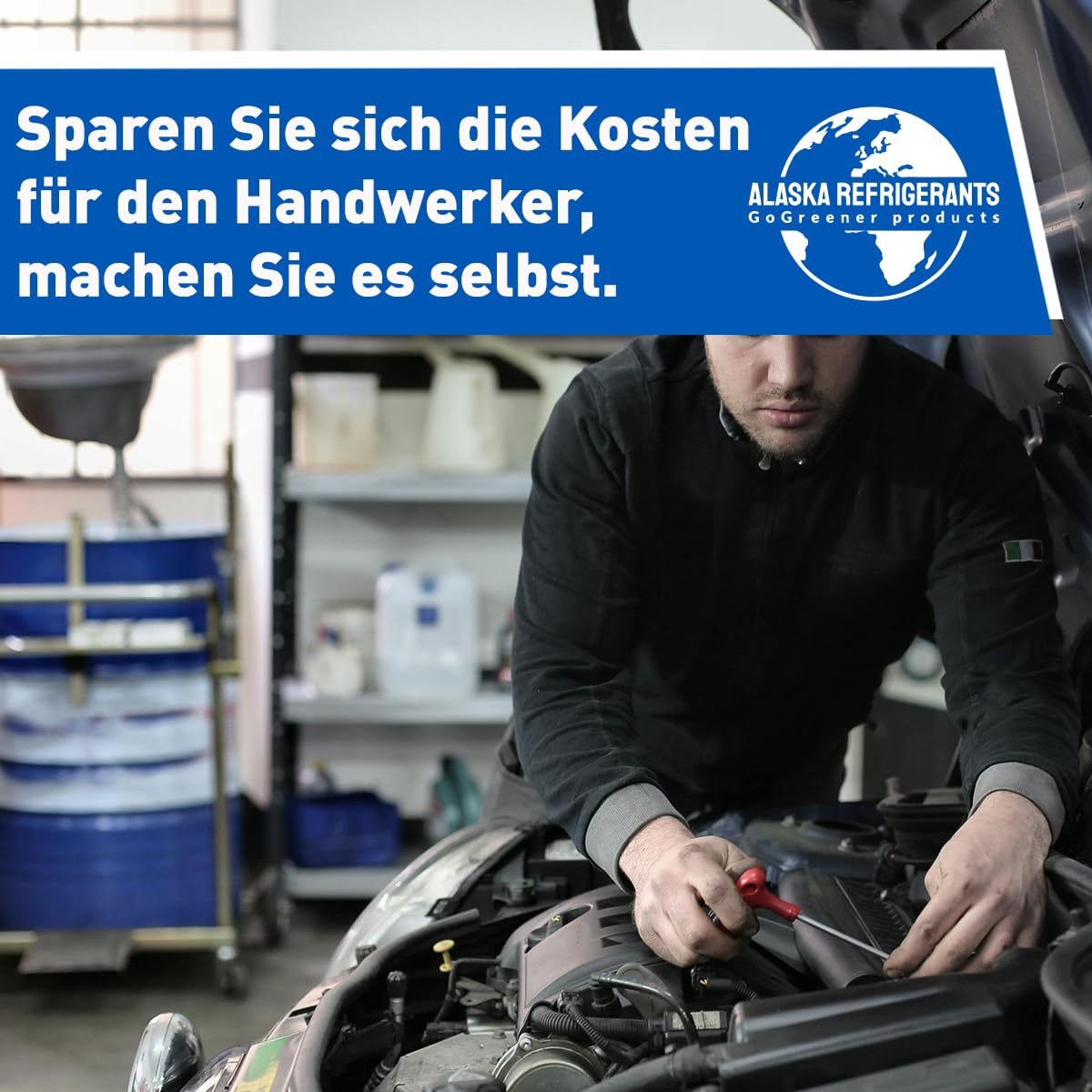 Double Kit – 3in1 Alaska Refrigerants R134a Ersatzkältemittel mit PAG 100 Öl und Dichtmittel + Schlauch & Manometer