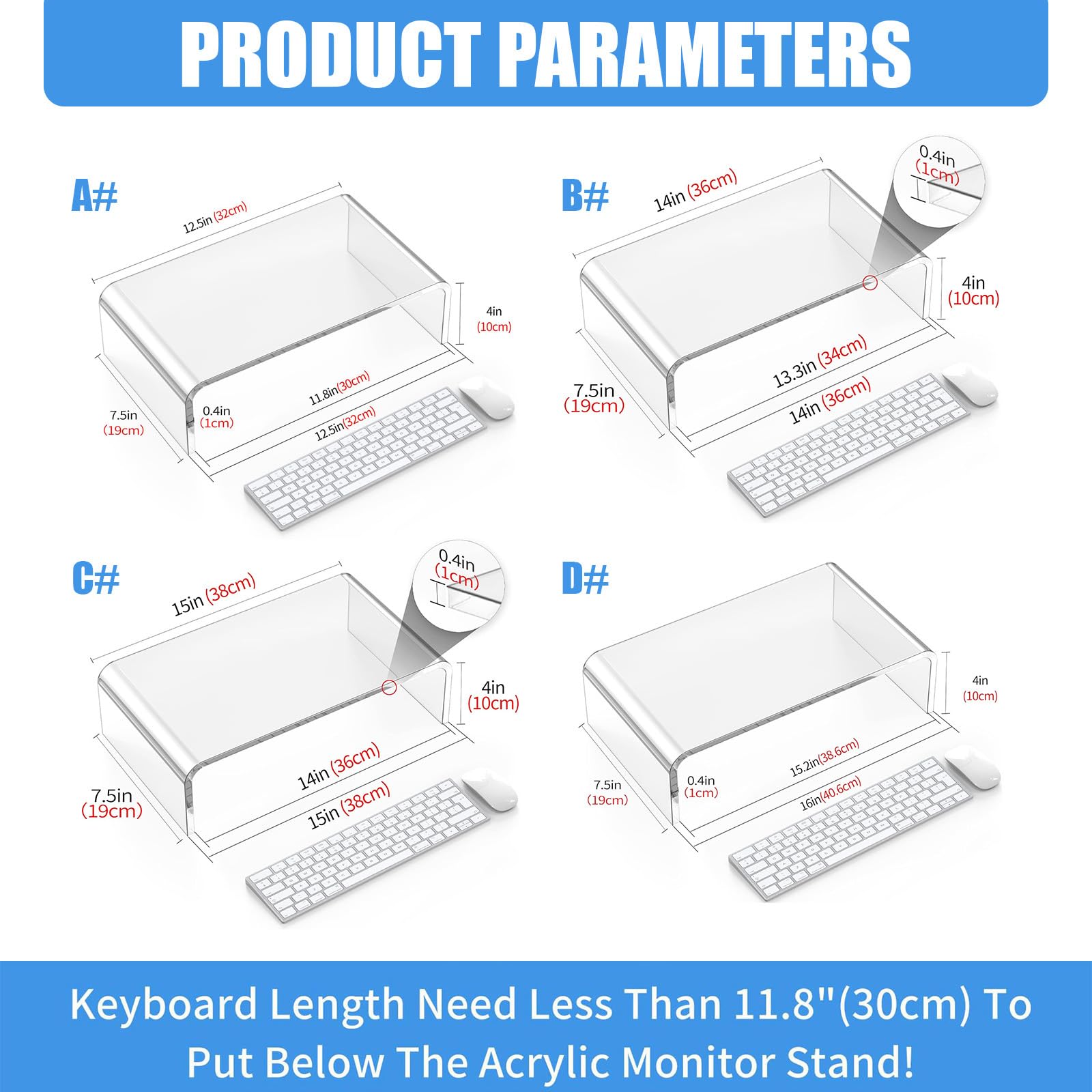 Ripiano per Monitor da Tavolo, Supporto per Laptop, 16 Inches | con spazio per tastiera aperto sotto supporto per layout aree studio remote