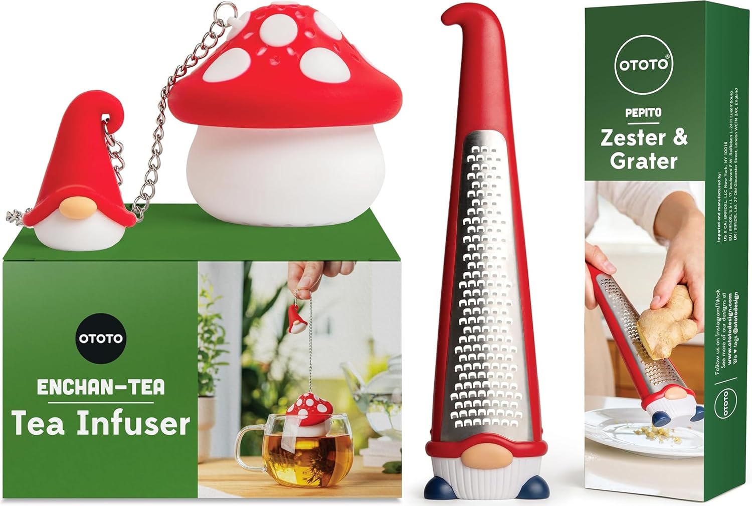 Bundle of 2! - OTOTO New Enchan-Tea Infuser - Gnome Tea Strainer + Pepito Gnome Zester Grater