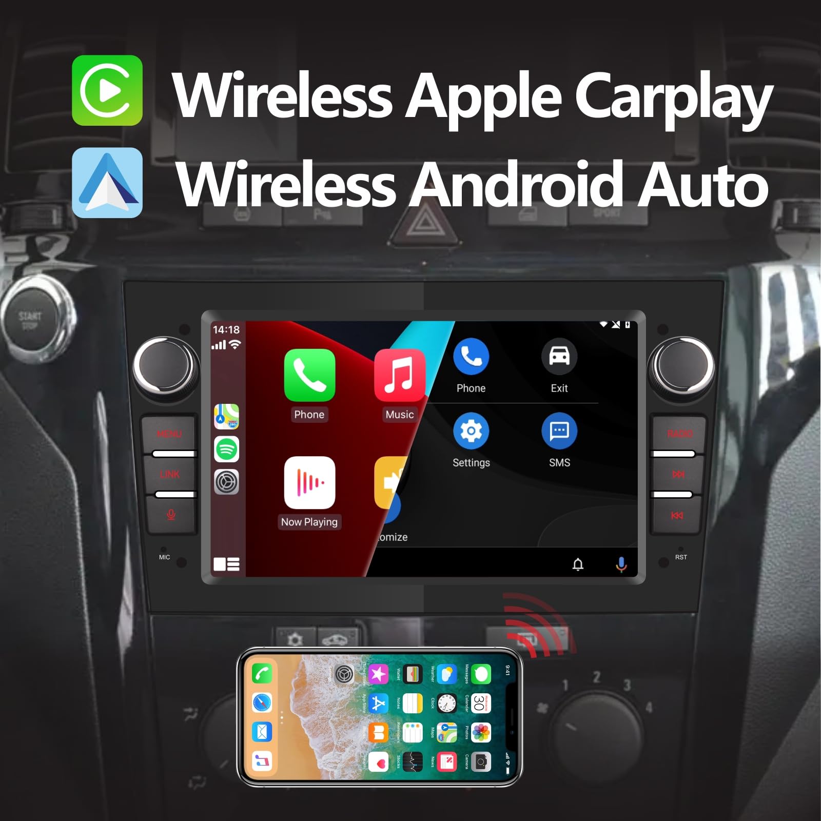 LXKLSZ Autoradio compatibile con Wireless Carplay/Android Auto per OPEL Zafira Vivaro con touch screen da 7 pollici/Bluetooth/Mirror Link/Alta potenza Colore nero