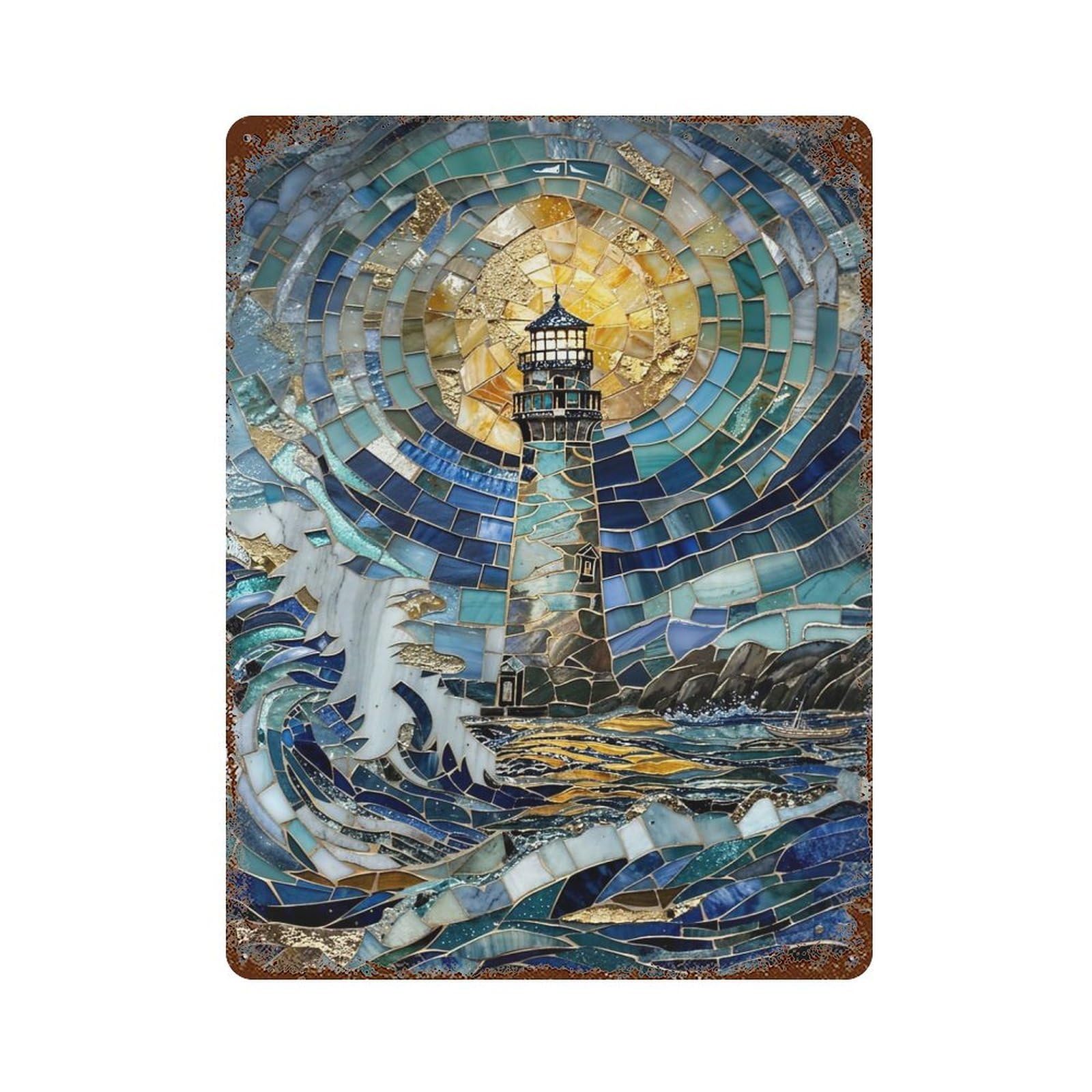 Guiding Light Mosaic Art Aged Metal Wall Plaque 15.7"x11.8", for Shed, Workshop And Garage Wall Decor, Old School Wall Decor
