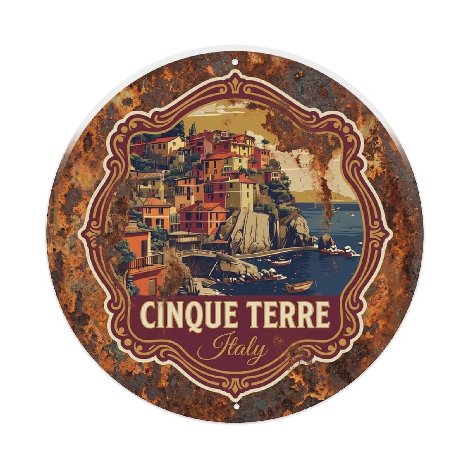Vintage Travel Cinque Terre Italy Nautical Metal Tin Sign