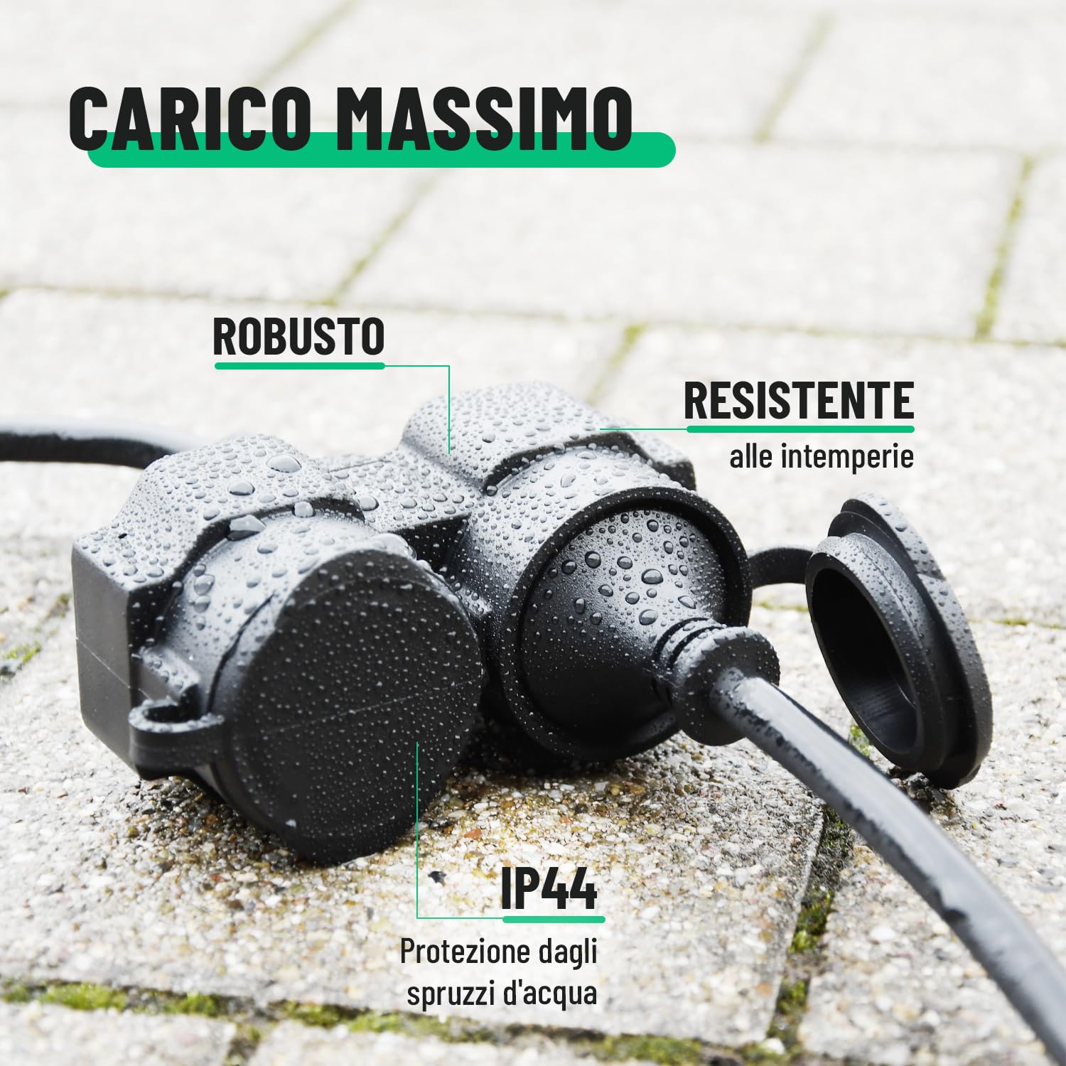 greate Prolunga elettrica da 20 metri con 2 prese - Spina elettrica impermeabile IP44 per estern - Presa shuko 3500W - Prolunghe elettriche, cavo prolunga elettrica, prolunga 16A