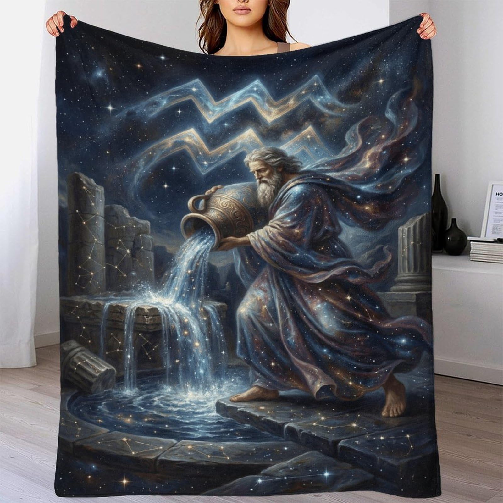 H3B8U2Y5 Aquarius Zodiac for for Flannel Throw Blanket, Living Room Sofa