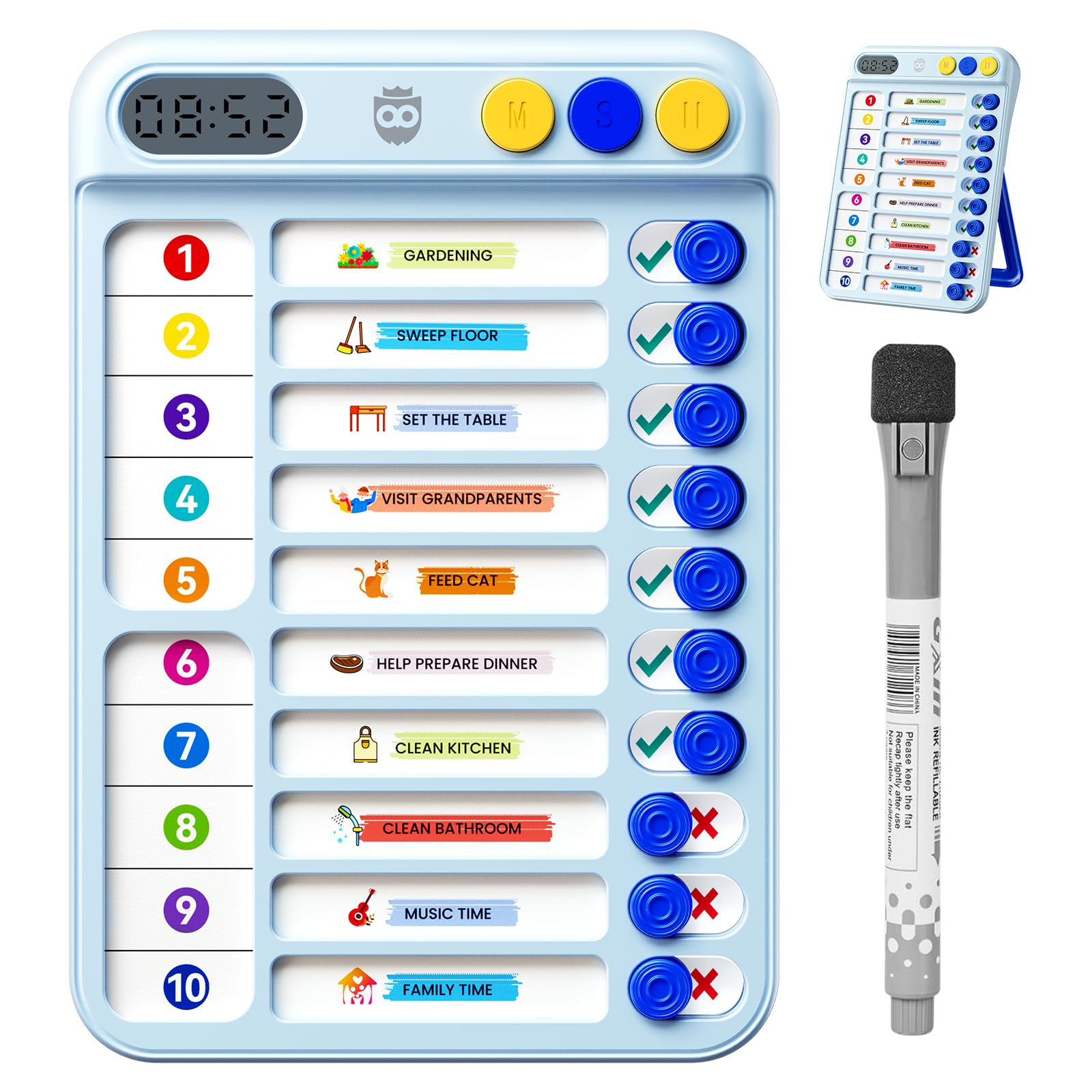 2-in-1 Digital Timer with Chore Chart for Kid 21PCS Magnetic Schedule Board