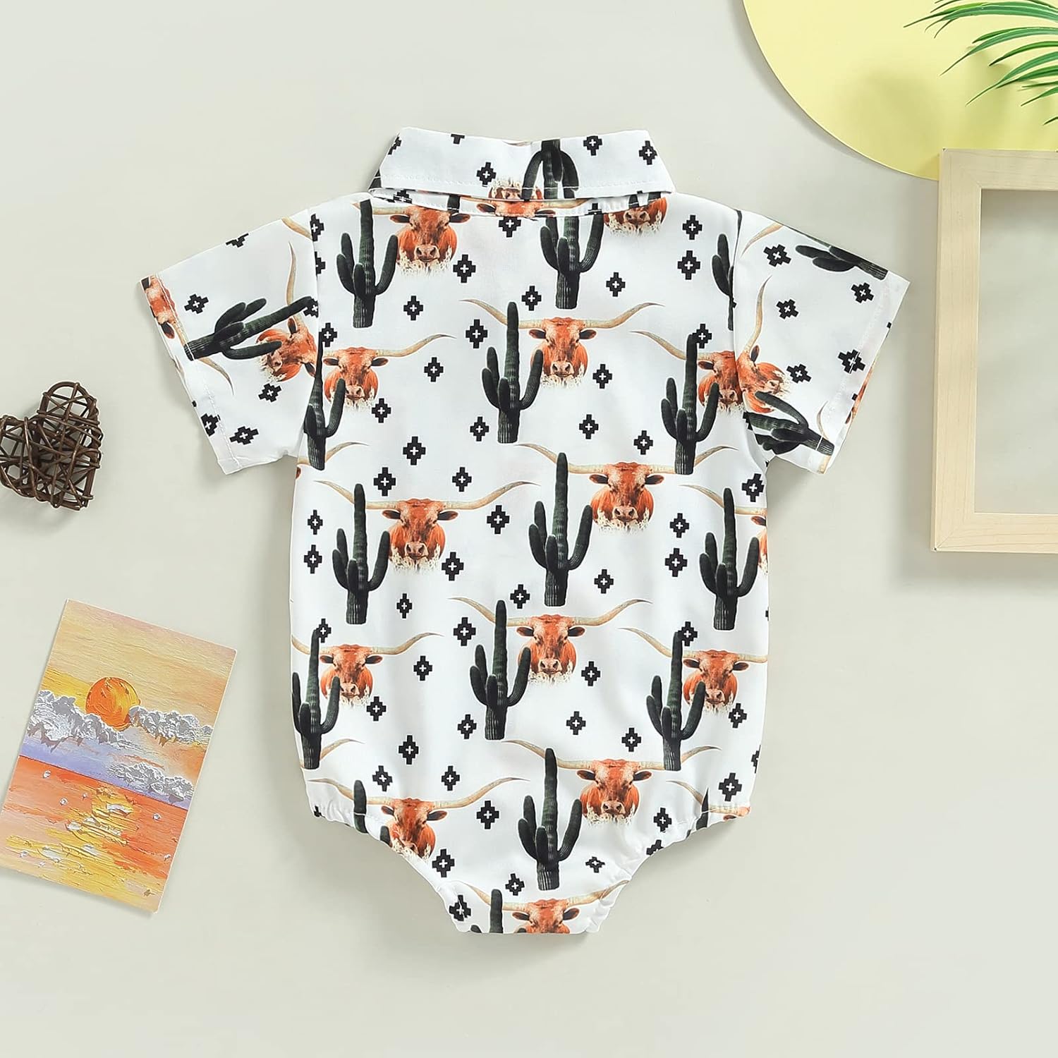 Karuedoo Western Baby Boy Clothes Cow Print Shirt Romper Infant Short Sleeve Button Down Bodysuit One Piece Gentleman Outfit - Image 4