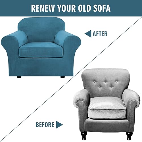 Miniatura 4 de Funda elástica de terciopelo para sofá de 2 piezas, funda de sofá individual, protector de muebles para sofá de 1 cojín con parte inferior elástica