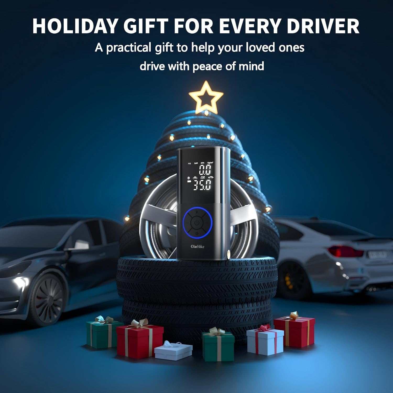 OlarHike Tire Inflator Portable Air Compressor, Smart Dual Hose System, 160PSI Auto Air Pump for Car Tires, Bike,Bicycle, Motorcycles,Electric Pump with LED Light & Digital Pressure Gauge - Image 6