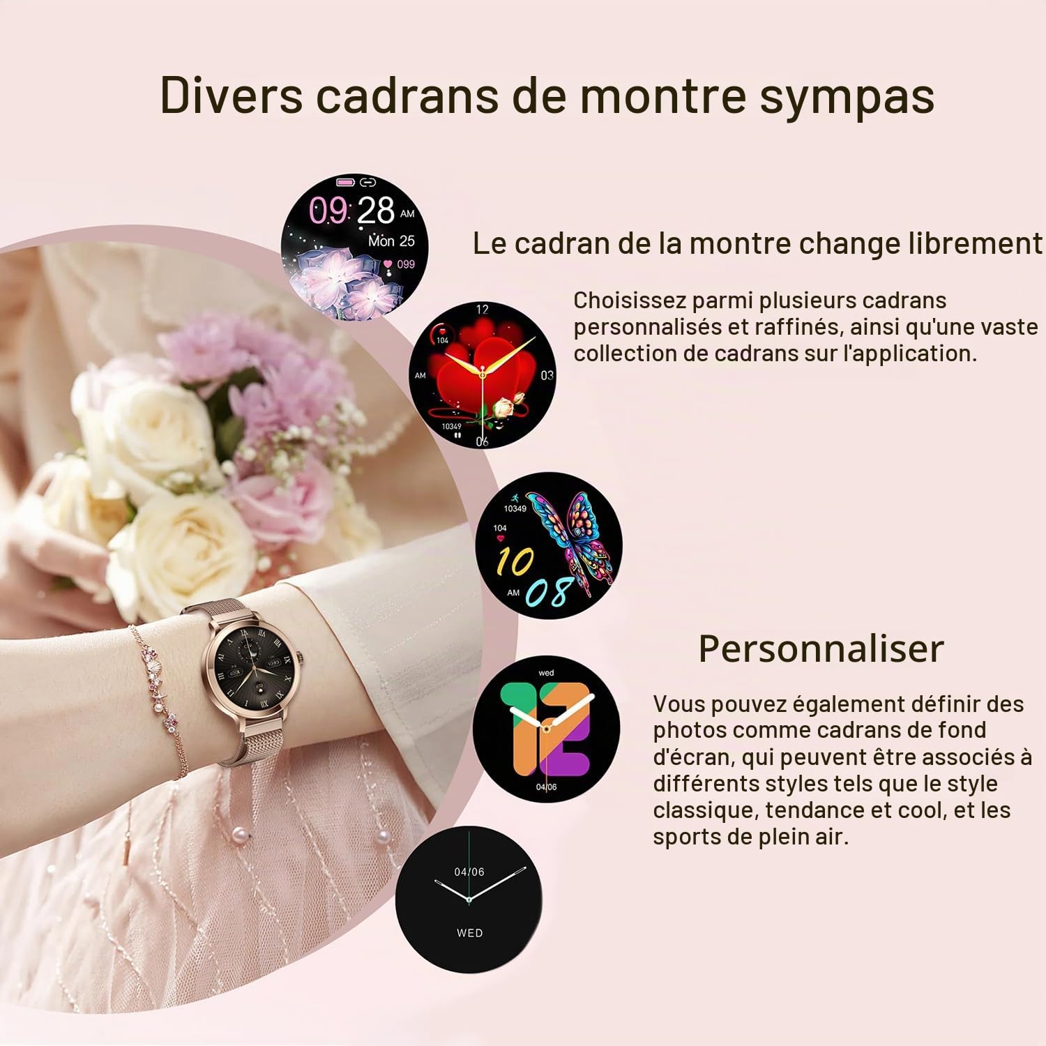 Montres Connectées Femme avec Tension Artérielle/Réponse aux Appels/Rythme Cardiaque/Pas/Sommeil/Multisports/Étanche IP68, Tracker Fitness 1,19" pour iOS Android (Argenté)