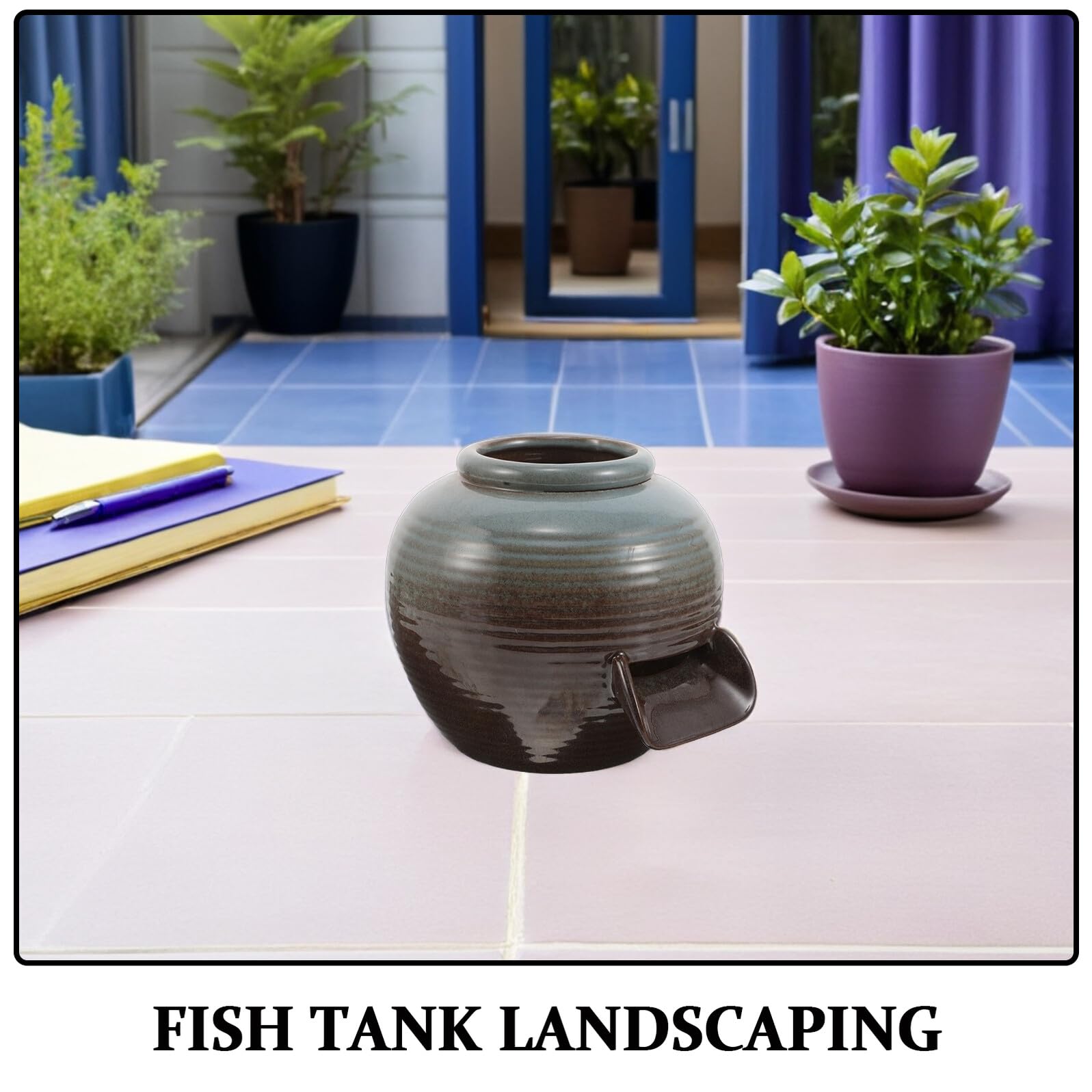 Toyvian Fontaine à Jet d'eau en Pot Céramique Moyen Fontaine Décorative Résistante aux Intempéries pour Terrasse et Jardin Décoration d'Aquarium Cascade Naturelle Élément Paysager