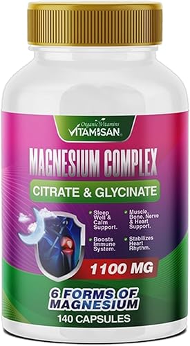 Vitamisan Magnesio de alta absorción 6 formas de citrato de magnesio glicinato quelatado óxido de malato 140 cápsulas sin gluten sin OMG