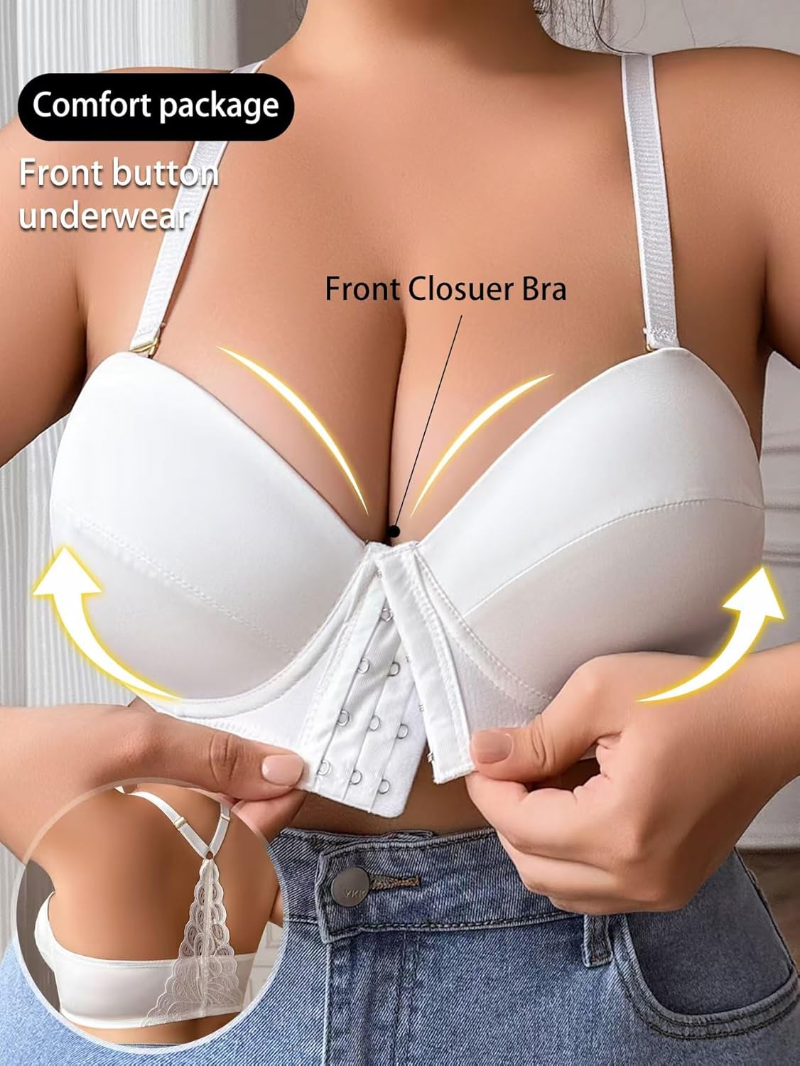 Plus Size Women's Push Up Lace Front Closure Bra for Everyday Wear - Image 2