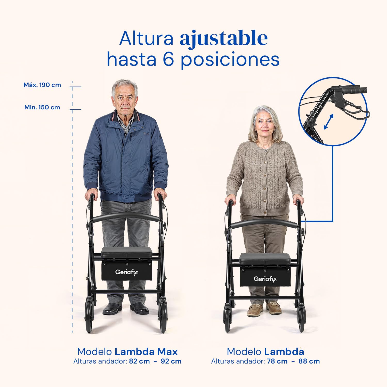 Geriafy Andador Plegable con Asiento y Respaldo Lambda Max Rollator 4 Ruedas XL 20 cm Cesto Frenos Manetas Caminador Ligero Regulable Altura Negro