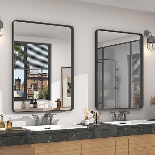 2 Pack of 22x30 Inch Black Metal Framed Bathrrom Mirror,
