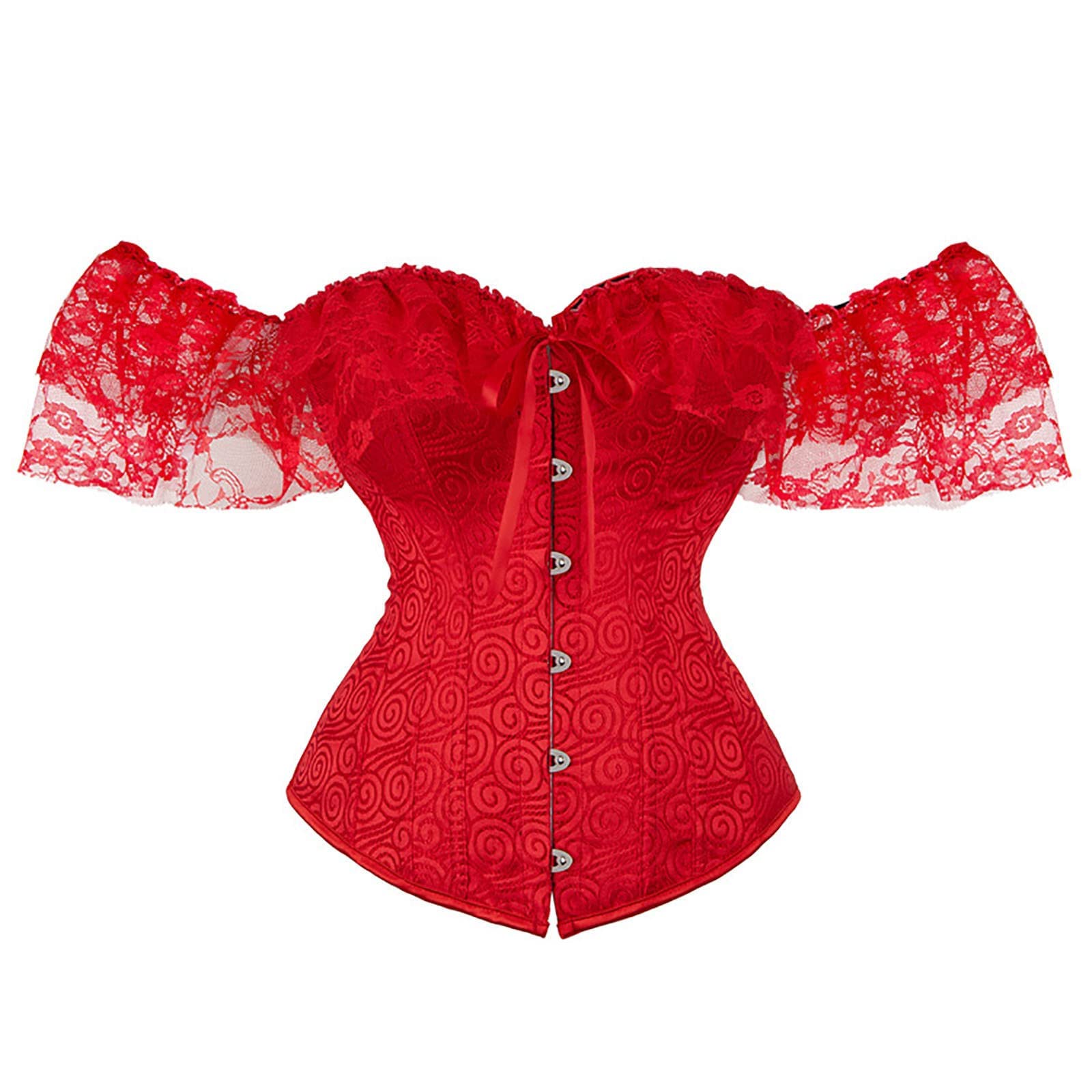 Corset rétro floral rouge à manches courtes idéal pour vos soirées - 7