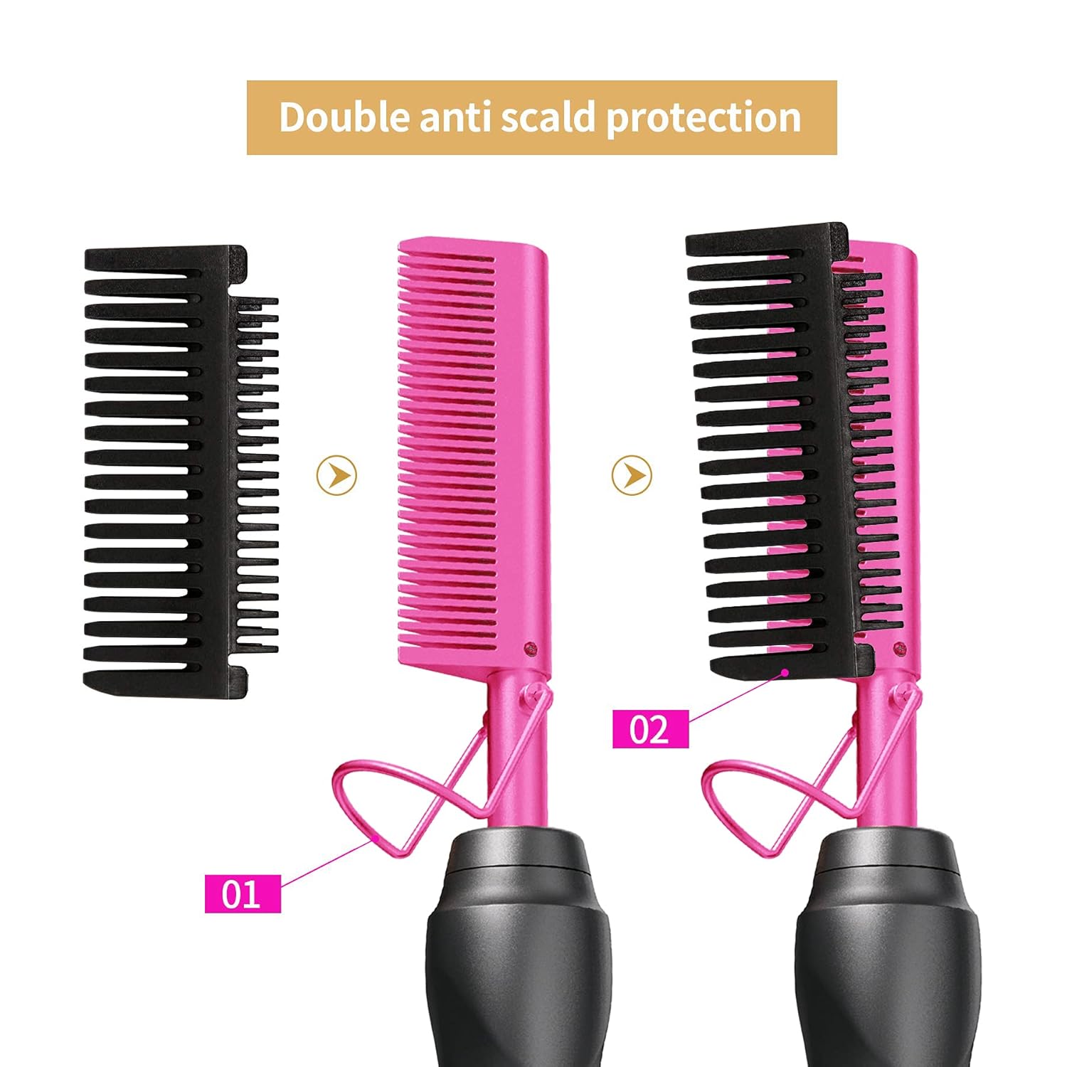 Hot Comb Hair Straightener Pressing Combs - Ceramic Electric Straightening Comb for Natural Black Beard Wigs Holiday Gift- Pink - Image 6