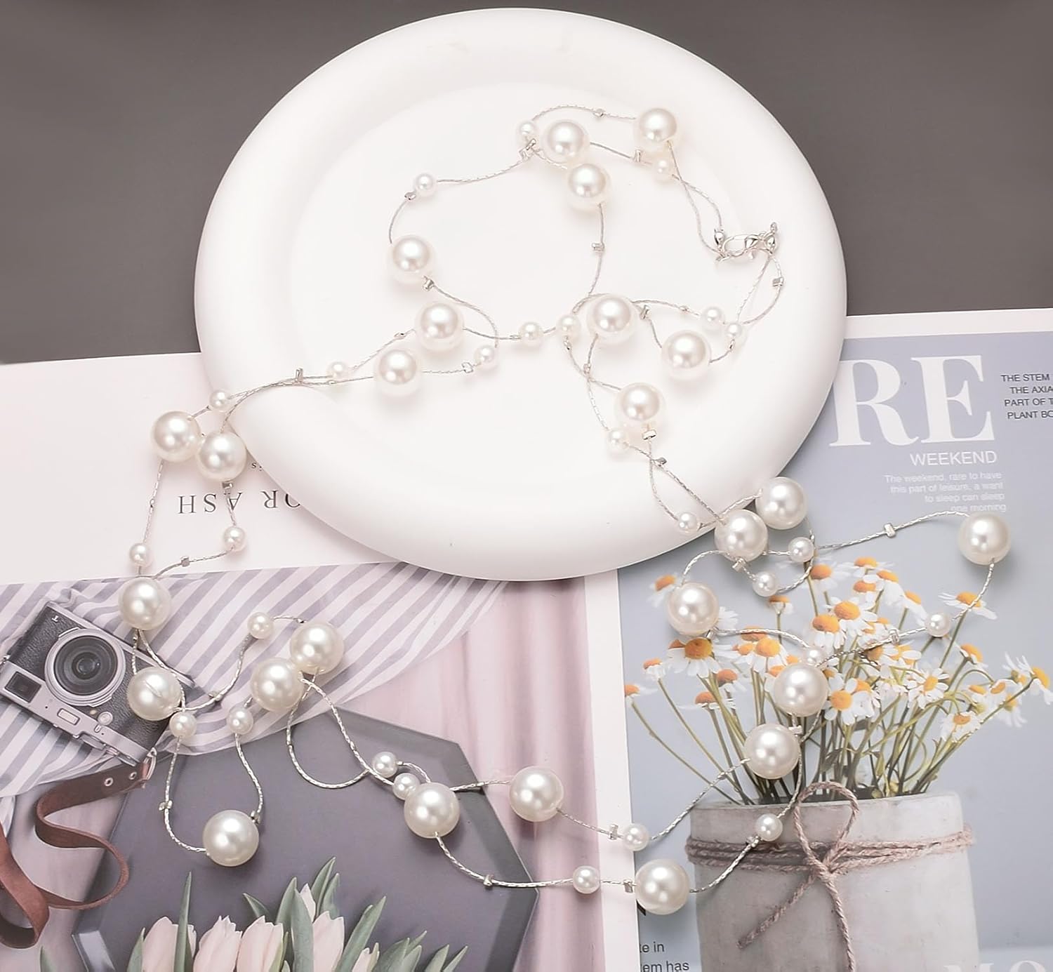 Aleasha Extra Long Pearl Necklace 68" Faux Pearl Multi Strand Gold Necklaces for Women White Pearl Layered Necklace Wedding Party Prom Costume Jewelry - Image 6