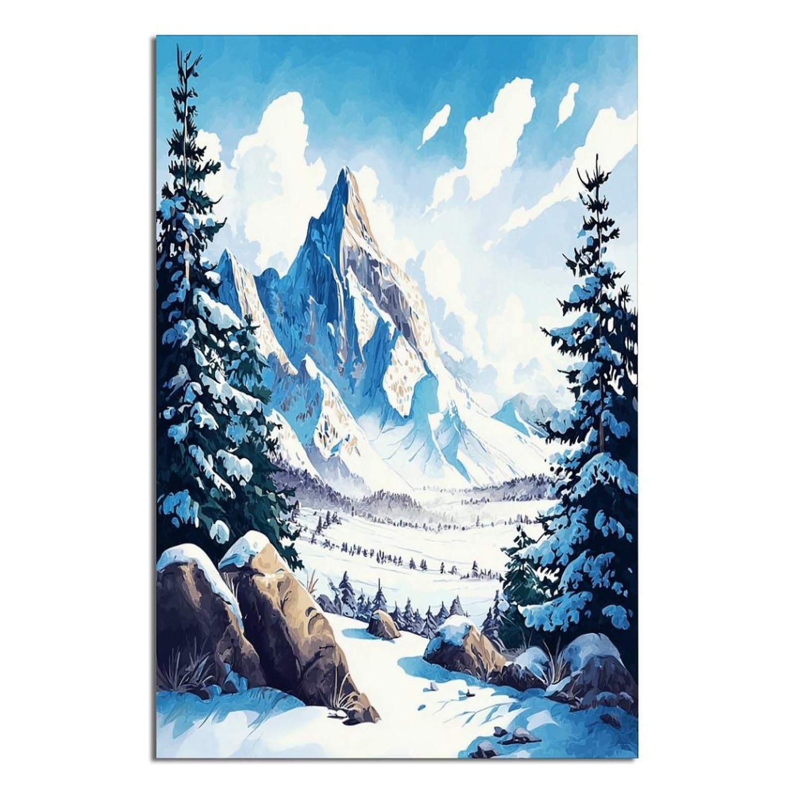 Chamonix Ski Posters 20x30inch(50x75cm) Vintage Watercolor Canvas Art