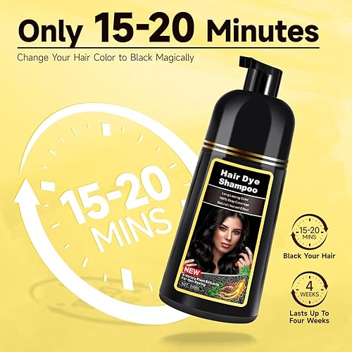 Miniatura 5 de Champú de tinte para cabello negro para cobertura de canas, color negro herbario 3 en 1 para hombresmujeres, hombres de control, champu con tinte