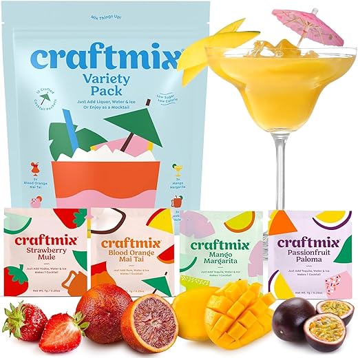 Craftmix Variety Pack Cocktail & Mocktail Drink Mixer, Skinny Mixes - Water Flavoring Packets - Made With Real Fruit - Vegan Low-Carb, Low-Sugar, Non-GMO, Dairy Free, Gluten Free, 12 Pack