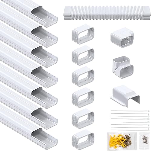 Memrita Kit de cubierta decorativa de PVC de 4 pulgadas de ancho y 25 pies de largo para aire acondicionado mini split sin conductos, cubierta de