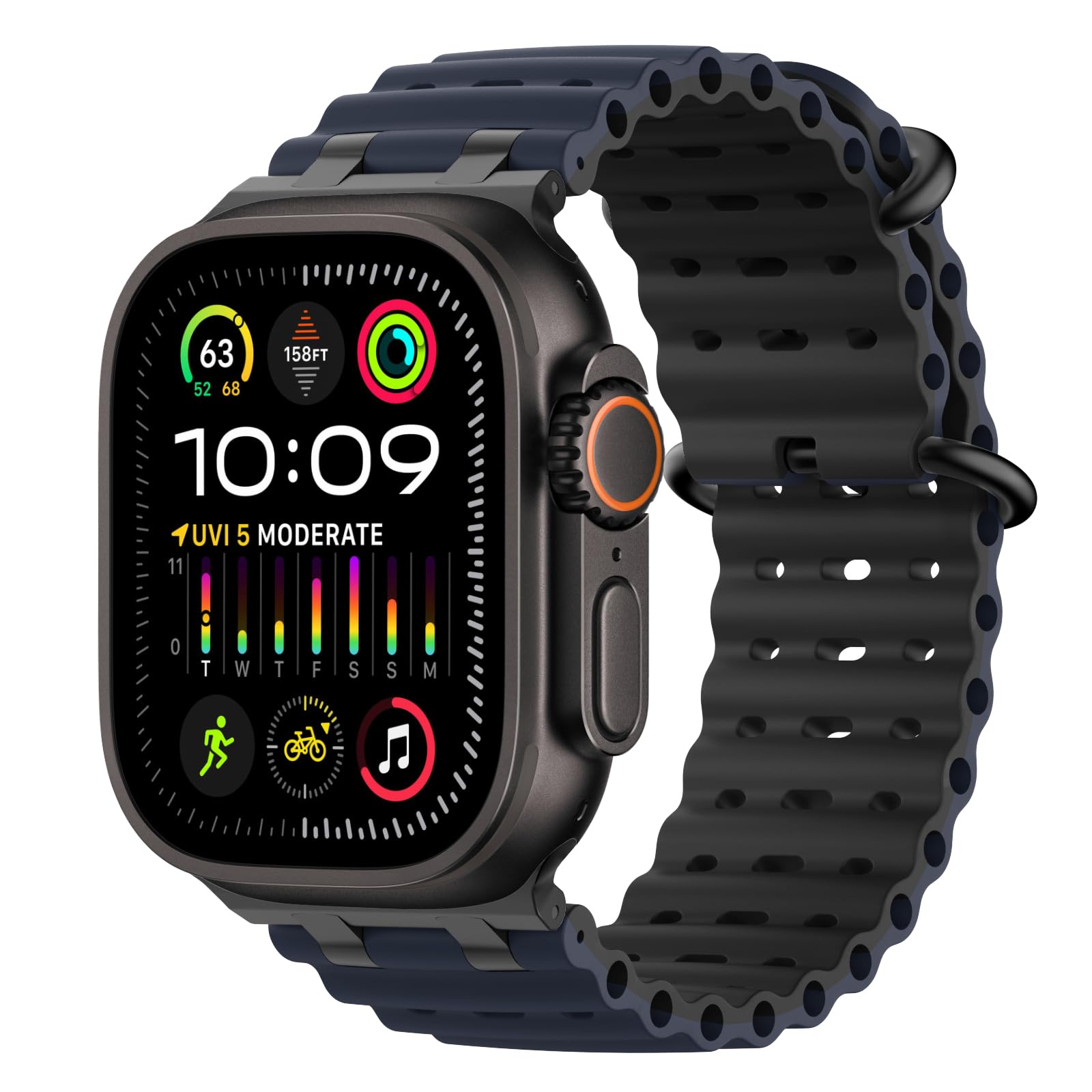 MoKo Cinturino Ocean Compatibile con Apple Watch Ultra 3/2/1 49 mm, S11/S10 46 mm, 9/8/7 45 mm, SE3/SE2/SE/6/5/4 44 mm, 3/2/1 42 mm, Cinturino Sportivo in Silicone Traspirante