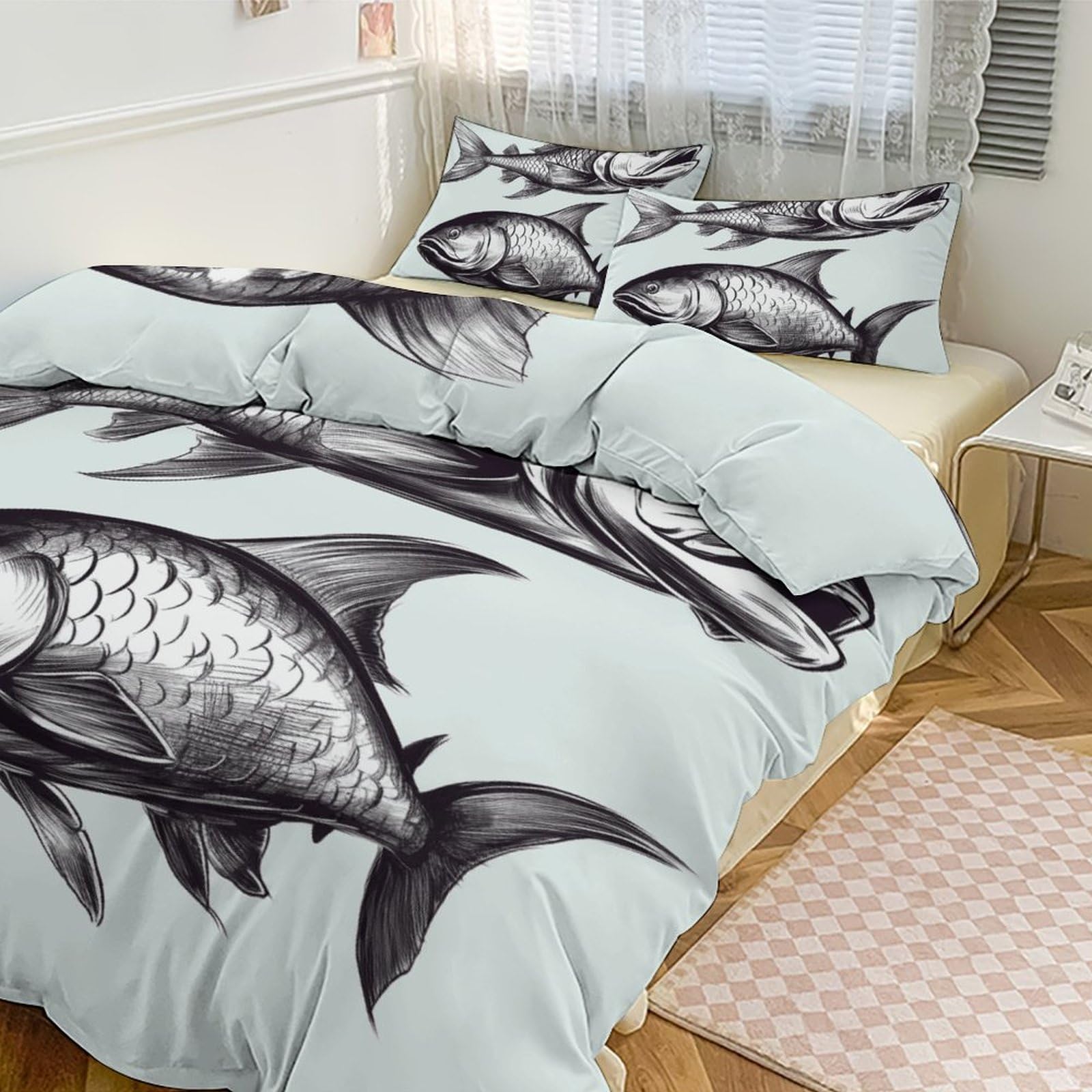 Couette grand lit épaisse anti-froid parure de lit poisson 259 x 228 cm