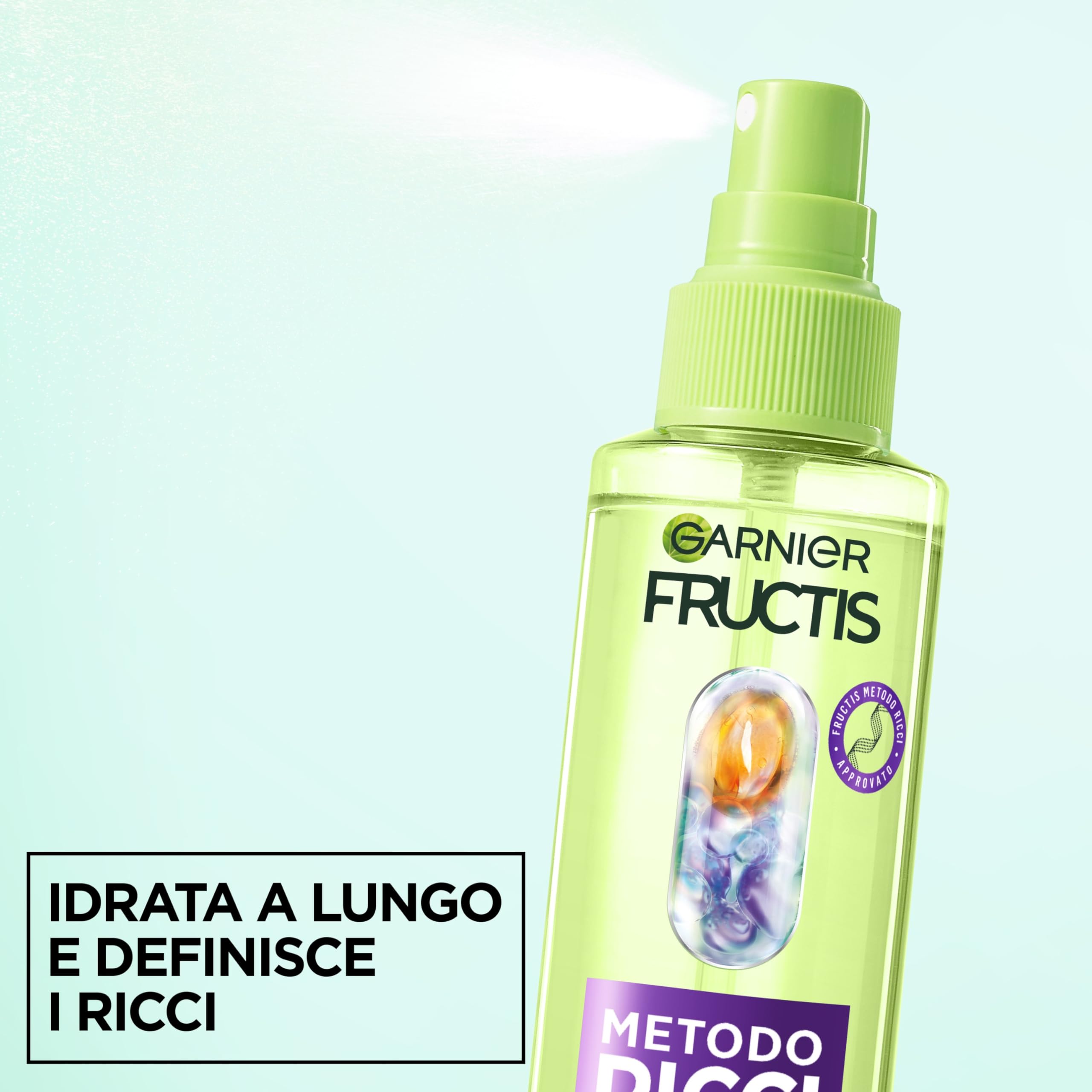 Garnier Fructis, Spray Idratante, Per Capelli Ricci, Capelli Ricci Definiti e Idratati, Arricchito con Acido Ialuronico e Burro di Karité, Metodo Ricci, 150 ml