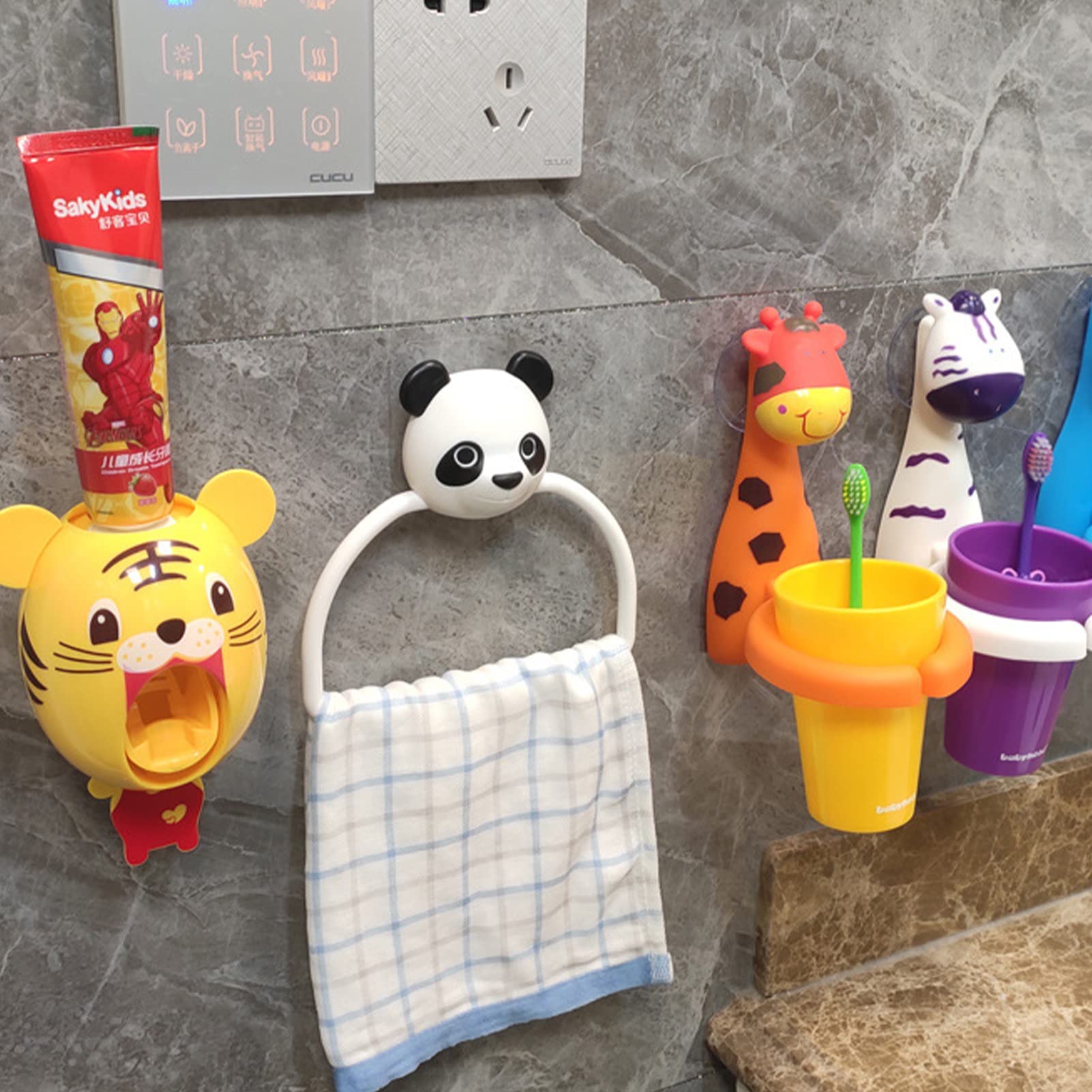 Portaspazzolino Da Bagno Per Bambini Con Ventosa, A Forma Di Animale, Set Con Bicchiere, In Plastica PP E PVC, Colore Arancione