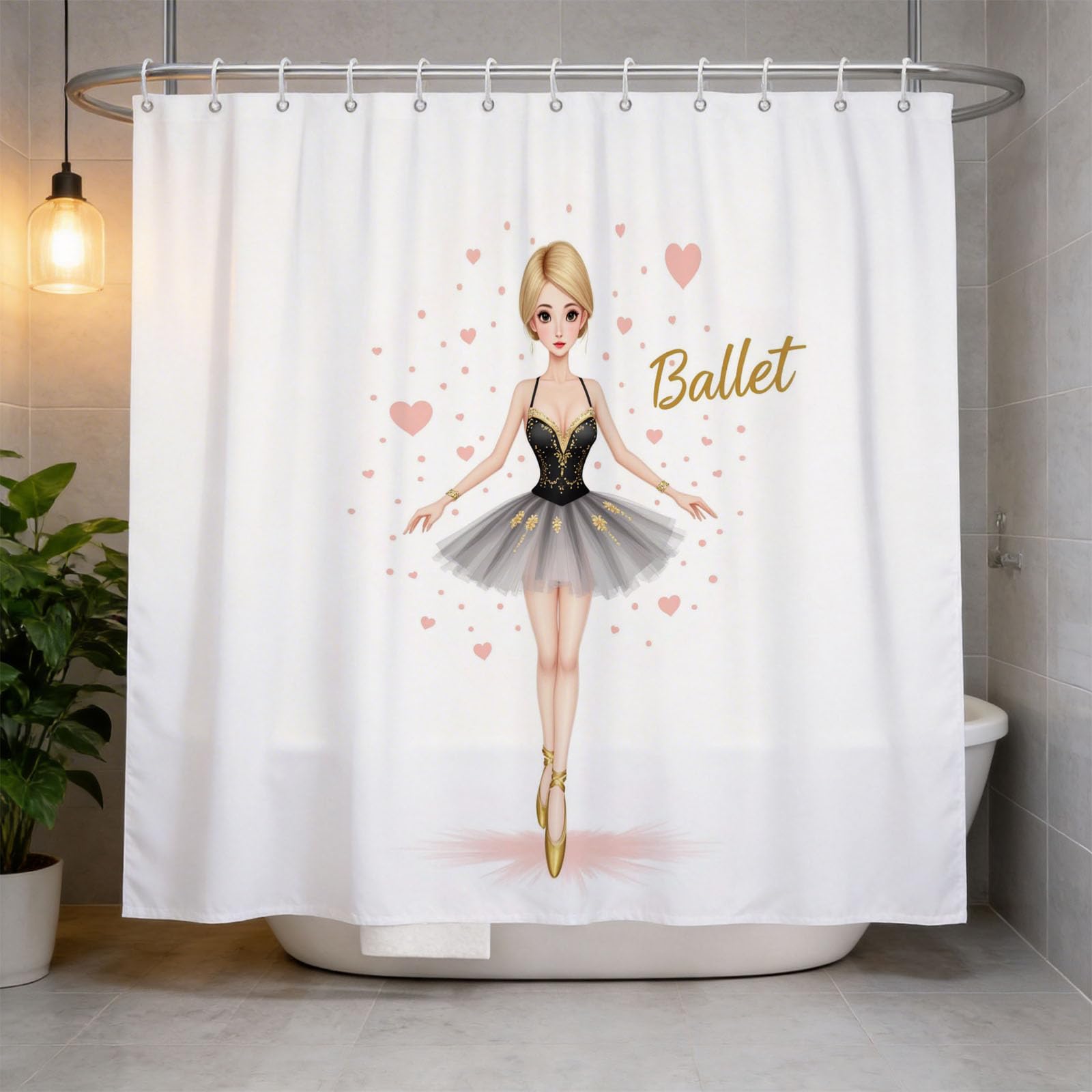 Hongduo 3D Ballet Girl Shower Curtain for Stalls Bathtubs Cartoon Bathroom Decor Shower Curtain Set Polyester Fabric Waterproof 180x180cm/71X71 Inch with Hooks