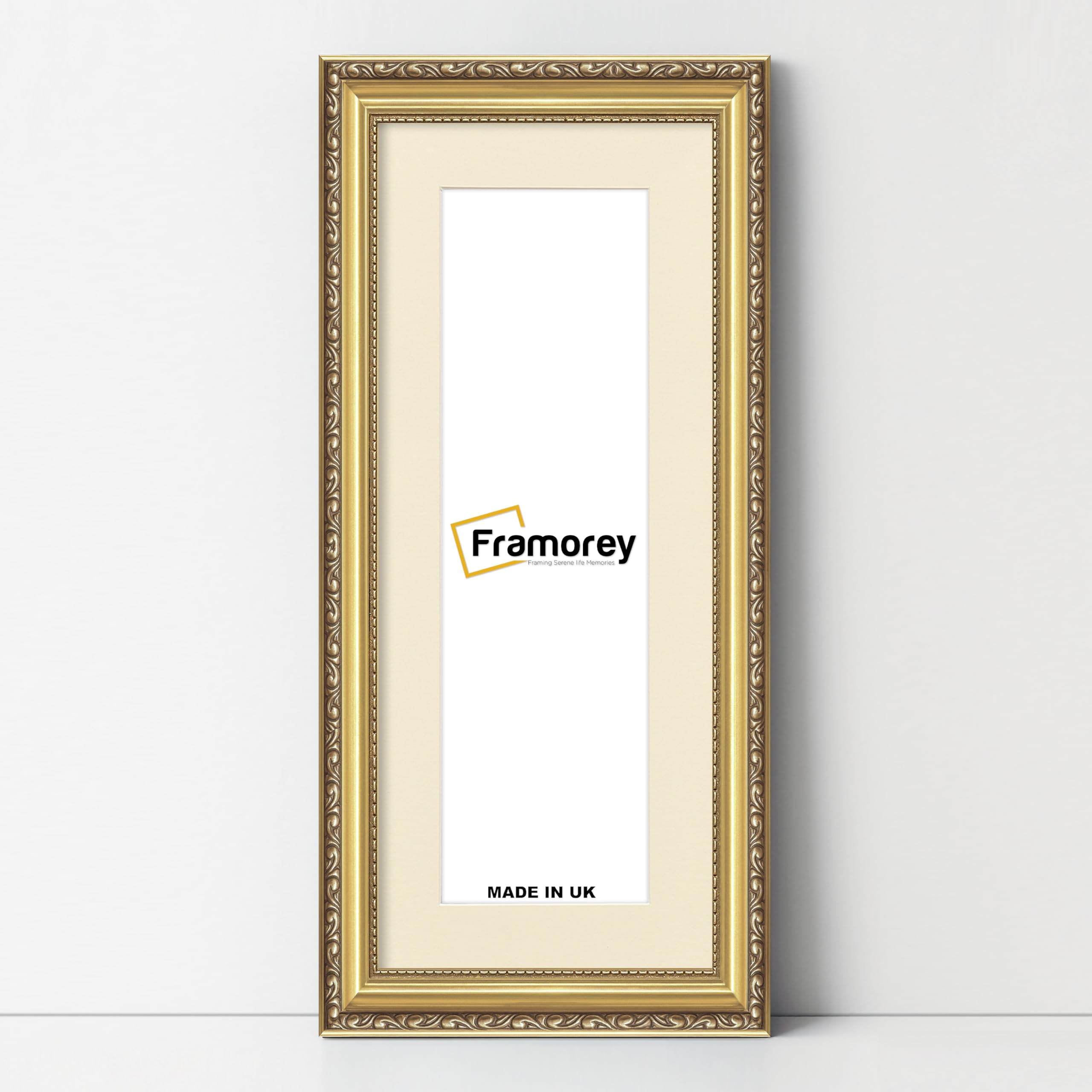 Framorey Framing Serene Life Memories Gold With Ivory Mount Framorey Oxford Shabby Chic Antique Panorama Style Picture Frame, 28X16" Size Gold Photo Frame With 24X12" Size Ivory Mount, Wall Hanging Frames, Best Frames For Home Decoration