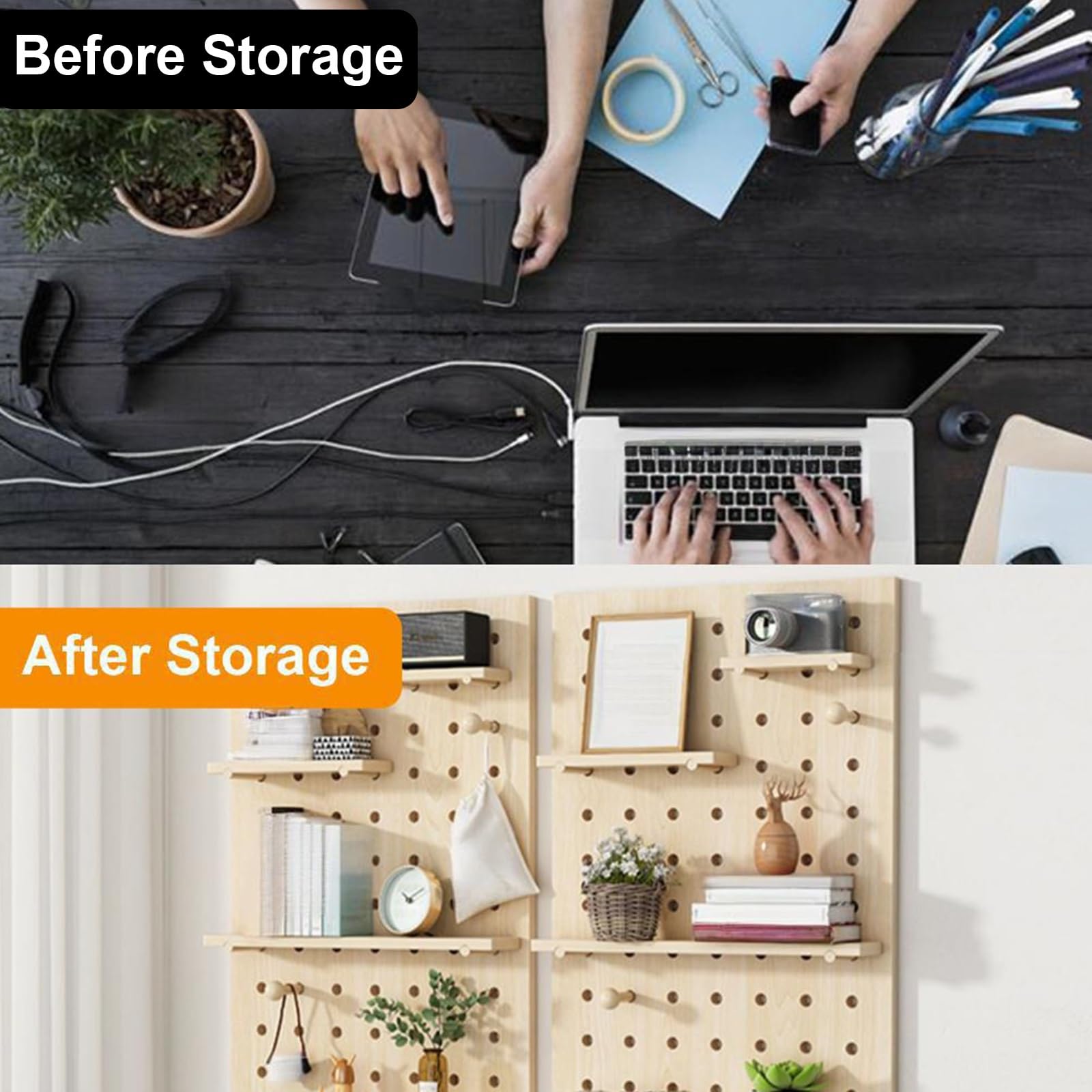 Lochwand-Kombinationsset, Pegboard-Wandorganizer aus Holz für Büro, Wohnzimmer, Schlafzimmer, DIY-Aufbewahrung und Ausstellungstafeln(White)